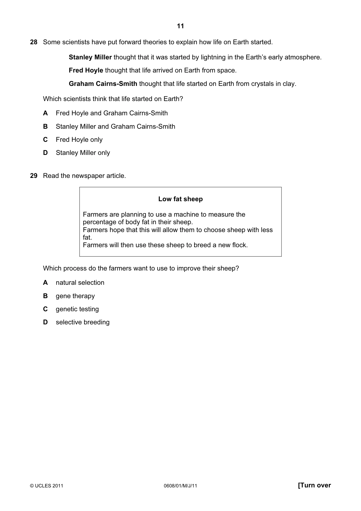 Cambridge IGCSE Twenty-First Century Science 0608 2011 May/June Paper 1 · Variant 1 question paper, page 11 of 16