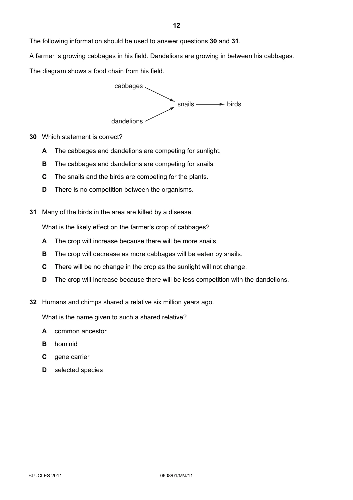 Cambridge IGCSE Twenty-First Century Science 0608 2011 May/June Paper 1 · Variant 1 question paper, page 12 of 16