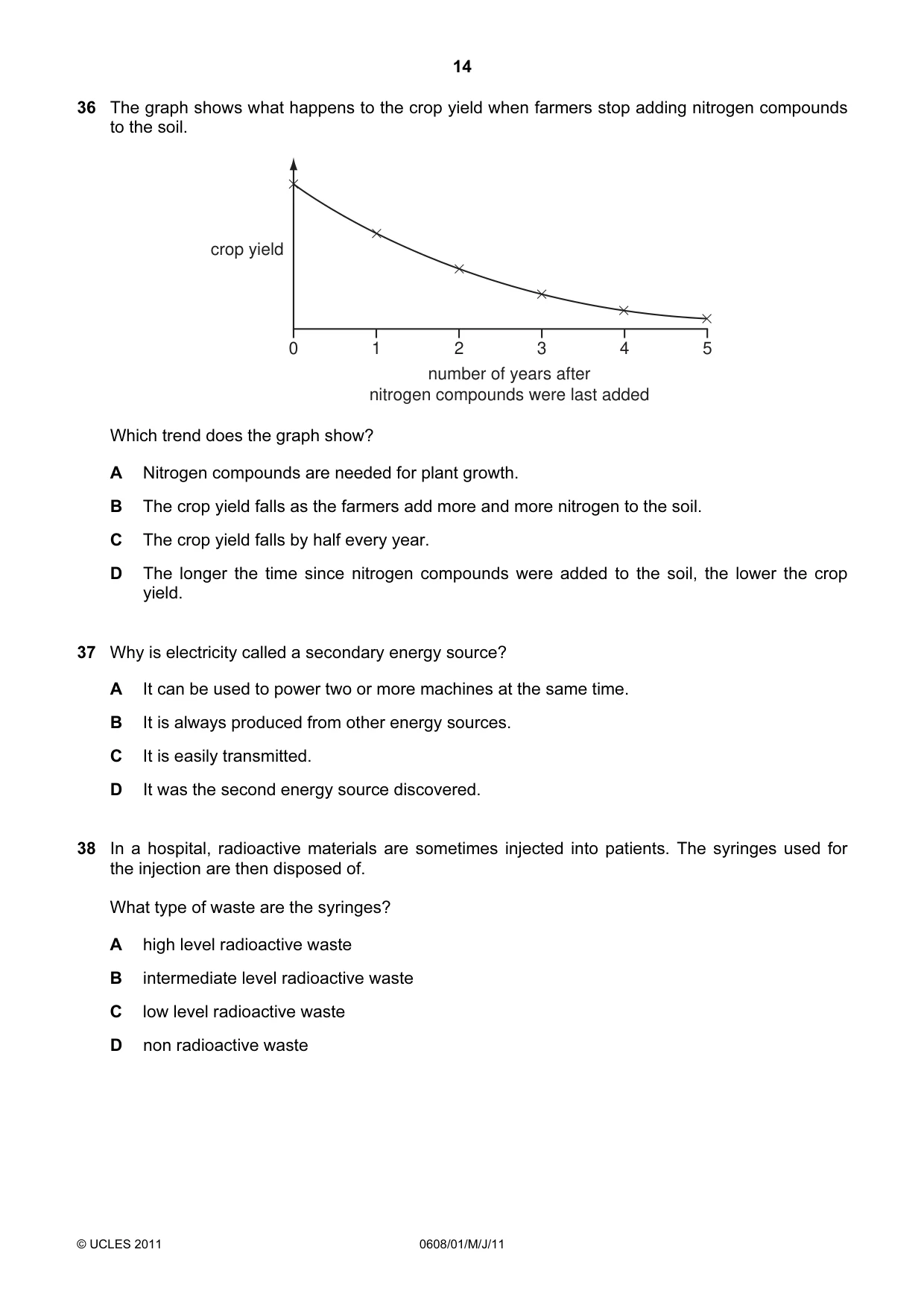 Cambridge IGCSE Twenty-First Century Science 0608 2011 May/June Paper 1 · Variant 1 question paper, page 14 of 16