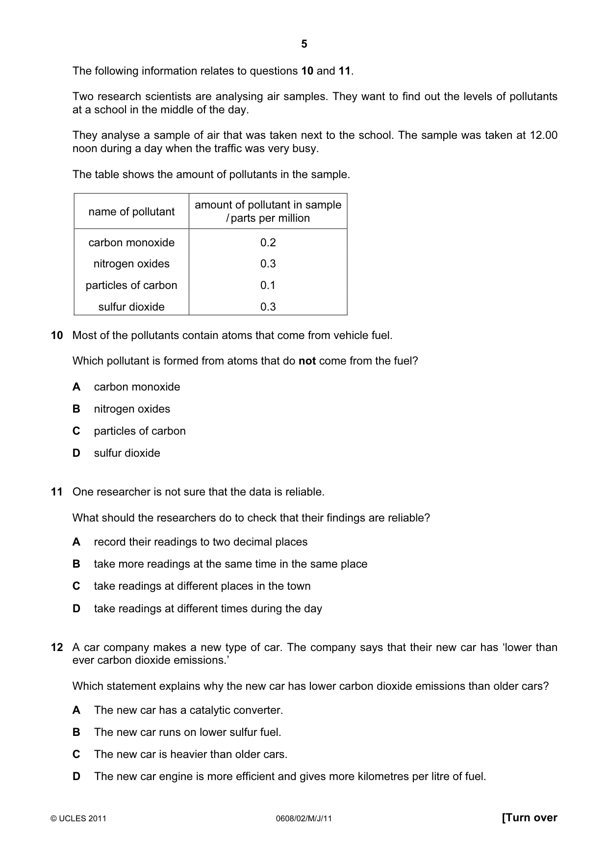 Cambridge IGCSE Twenty-First Century Science 0608 2011 May/June Paper 2 · Variant 1 question paper, page 5 of 16