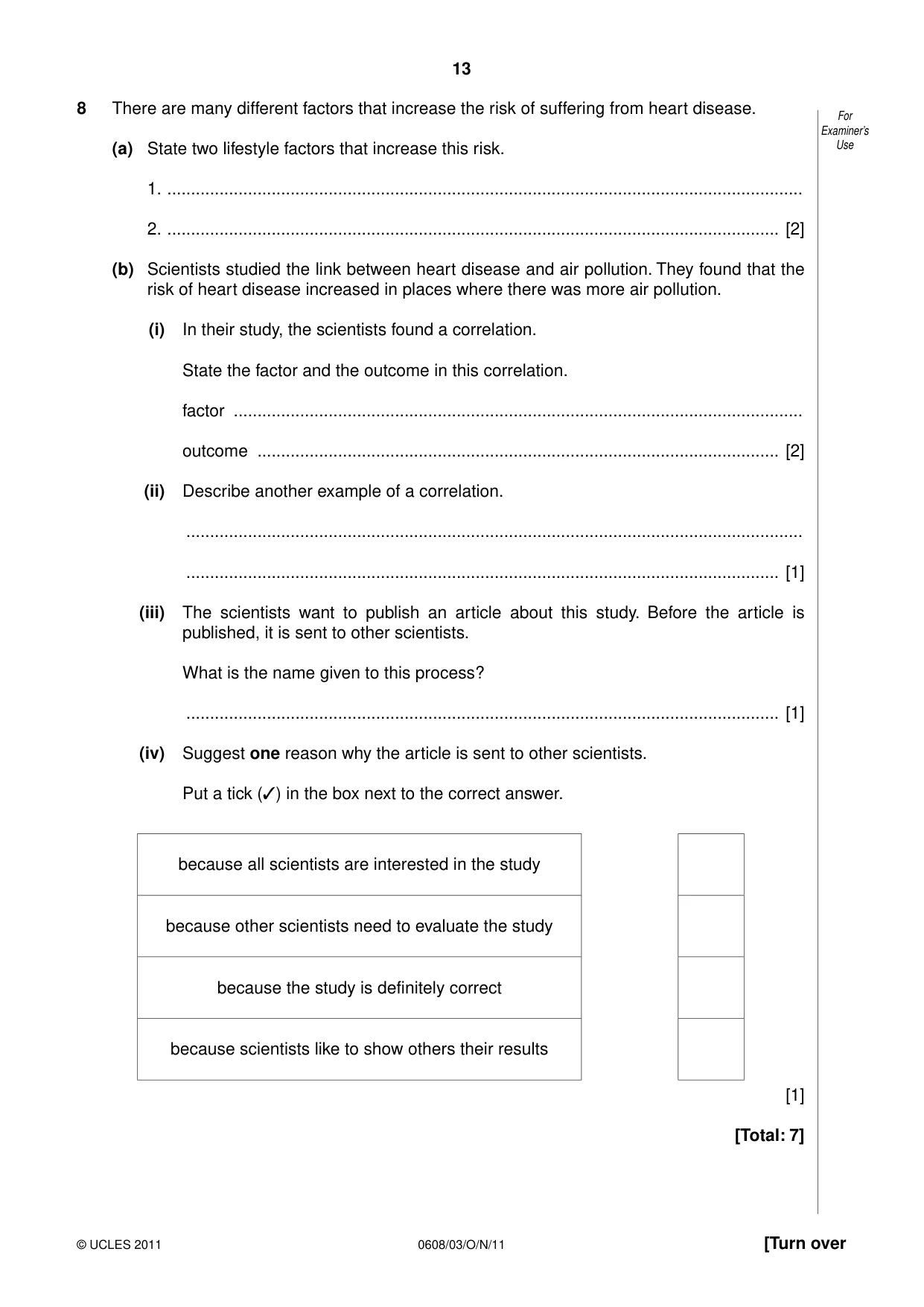 Cambridge IGCSE Twenty-First Century Science 0608 2011 May/June Paper 3 · Variant 1 question paper, page 13 of 16