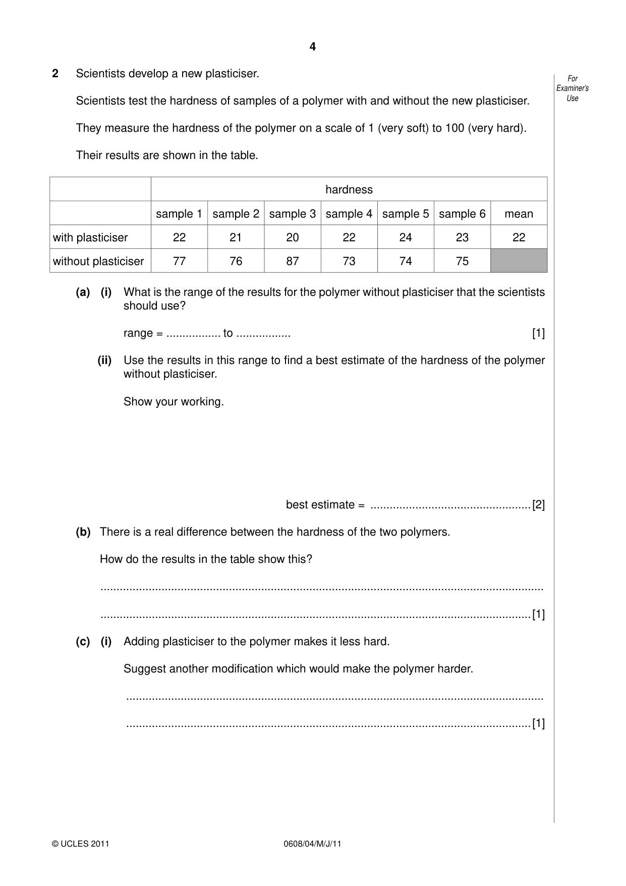 Cambridge IGCSE Twenty-First Century Science 0608 2011 May/June Paper 4 · Variant 1 question paper, page 4 of 16