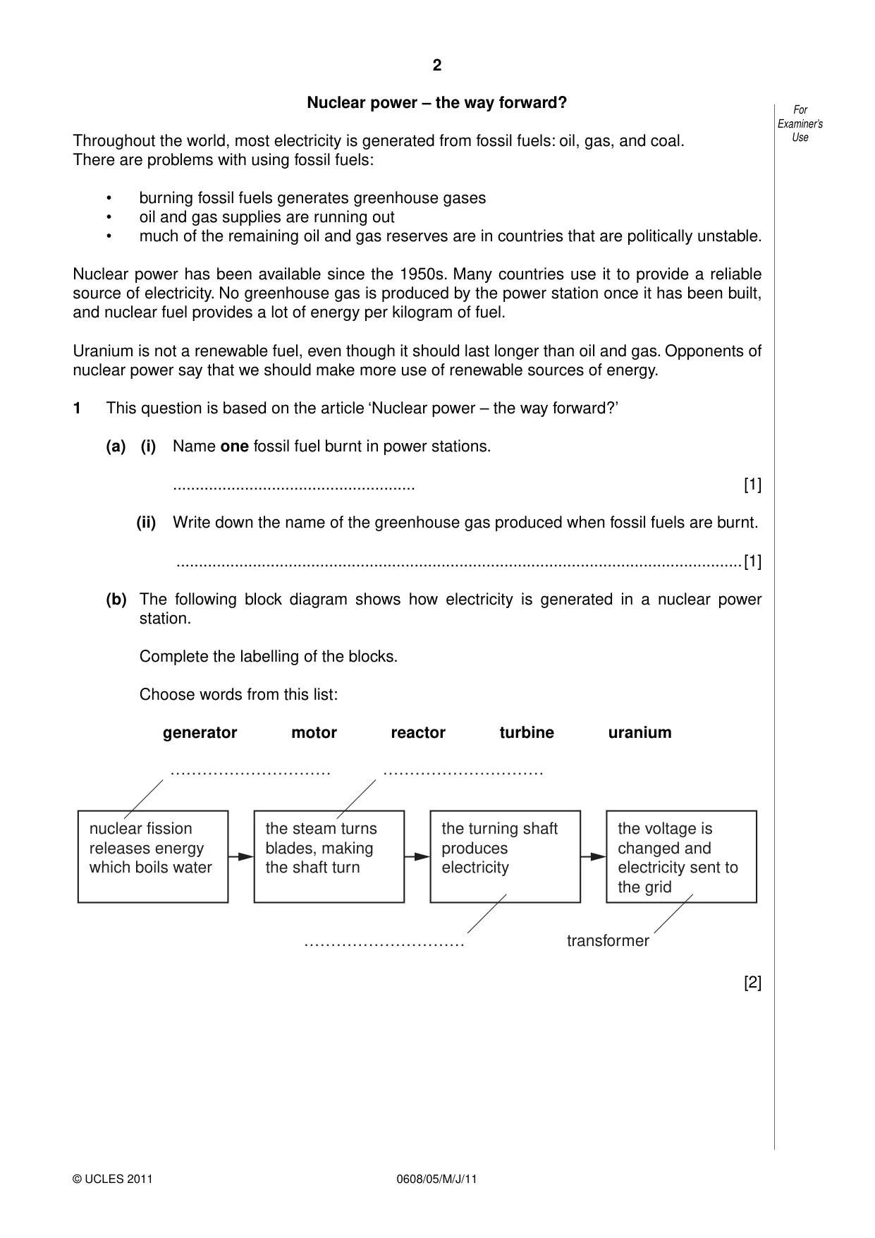 Cambridge IGCSE Twenty-First Century Science 0608 2011 May/June Paper 5 · Variant 1 question paper, page 2 of 16