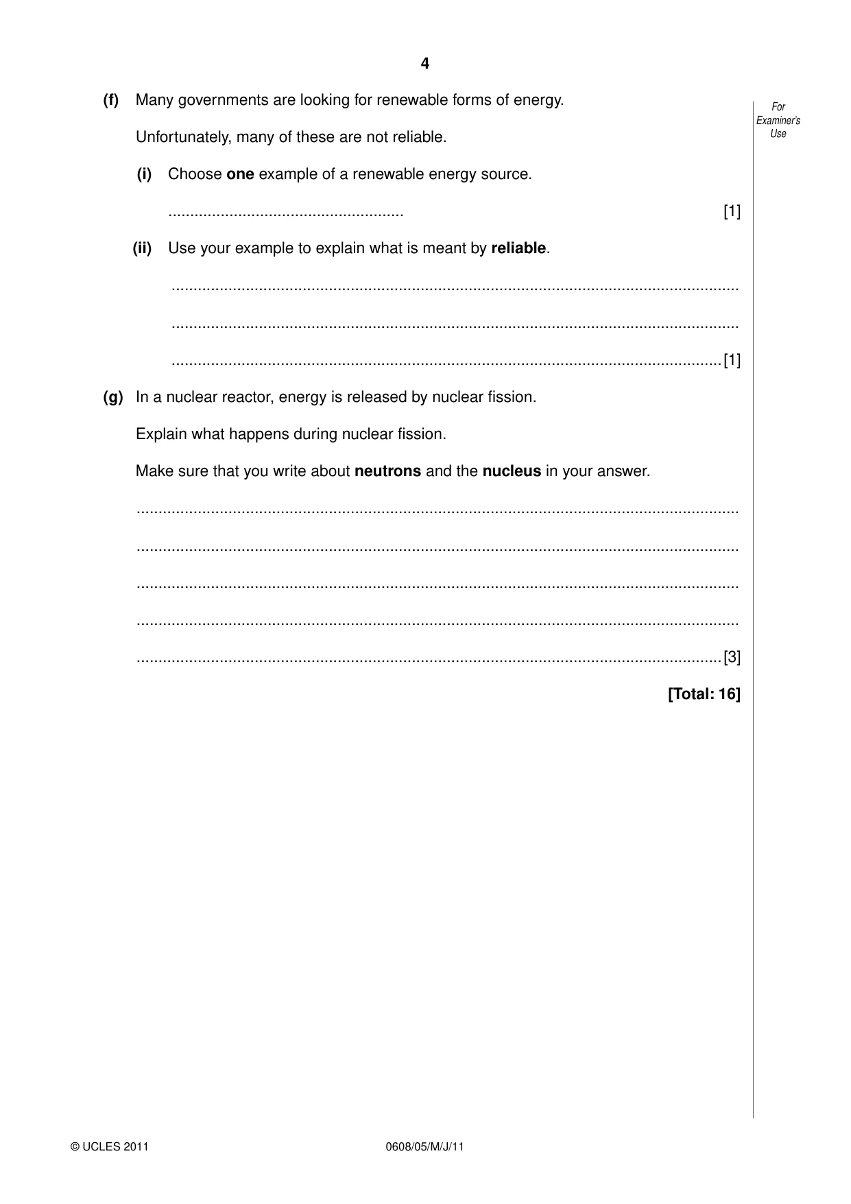 Cambridge IGCSE Twenty-First Century Science 0608 2011 May/June Paper 5 · Variant 1 question paper, page 4 of 16