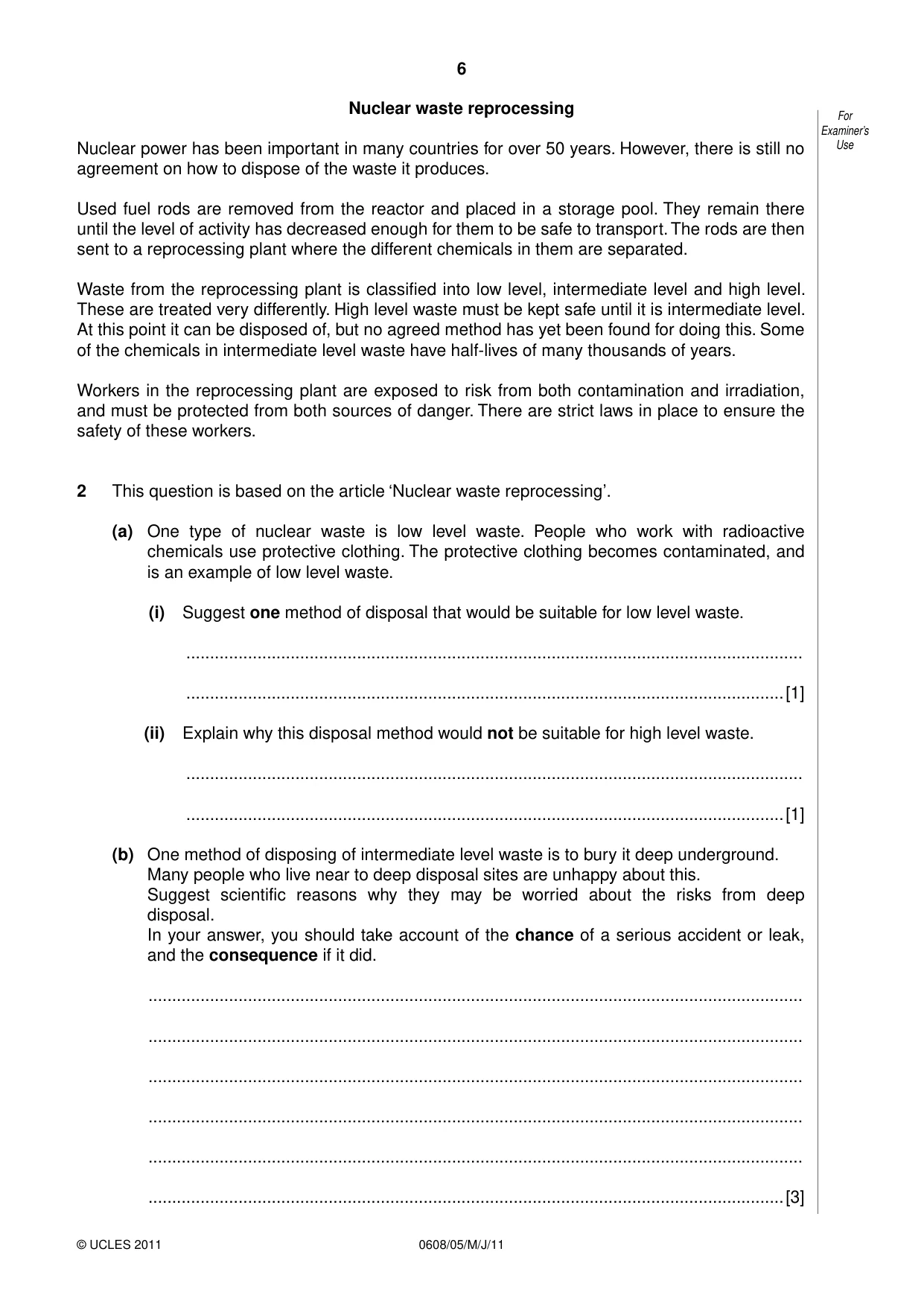 Cambridge IGCSE Twenty-First Century Science 0608 2011 May/June Paper 5 · Variant 1 question paper, page 6 of 16