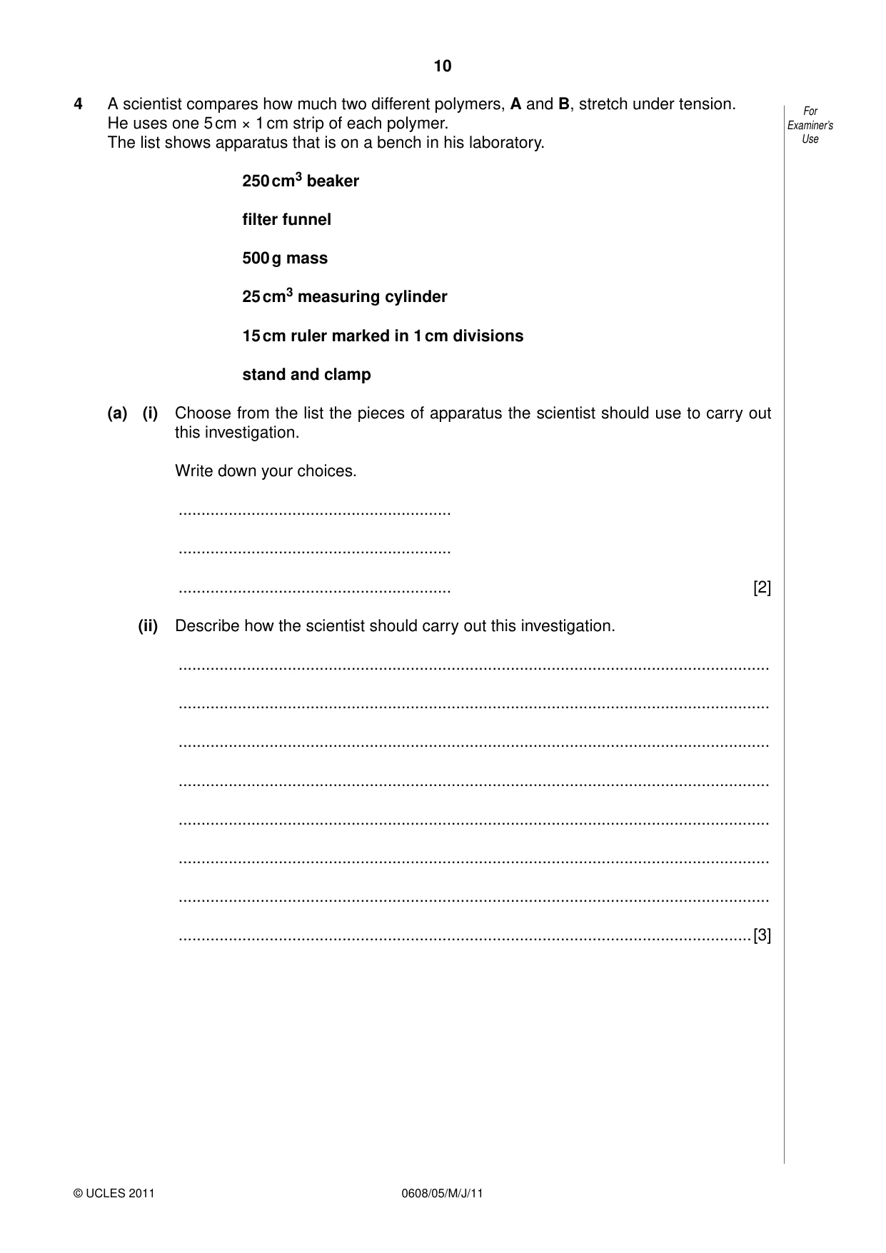 Cambridge IGCSE Twenty-First Century Science 0608 2011 May/June Paper 5 · Variant 1 question paper, page 10 of 16