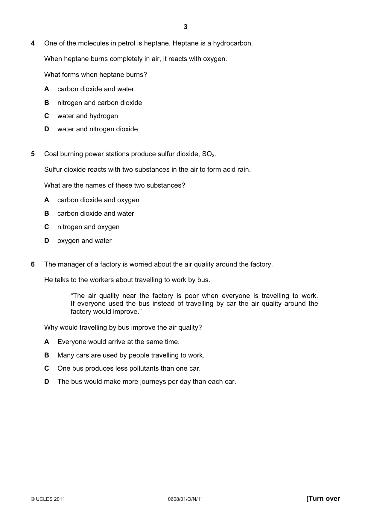 Cambridge IGCSE Twenty-First Century Science 0608 2011 Oct/Nov Paper 1 · Variant 1 question paper, page 3 of 16