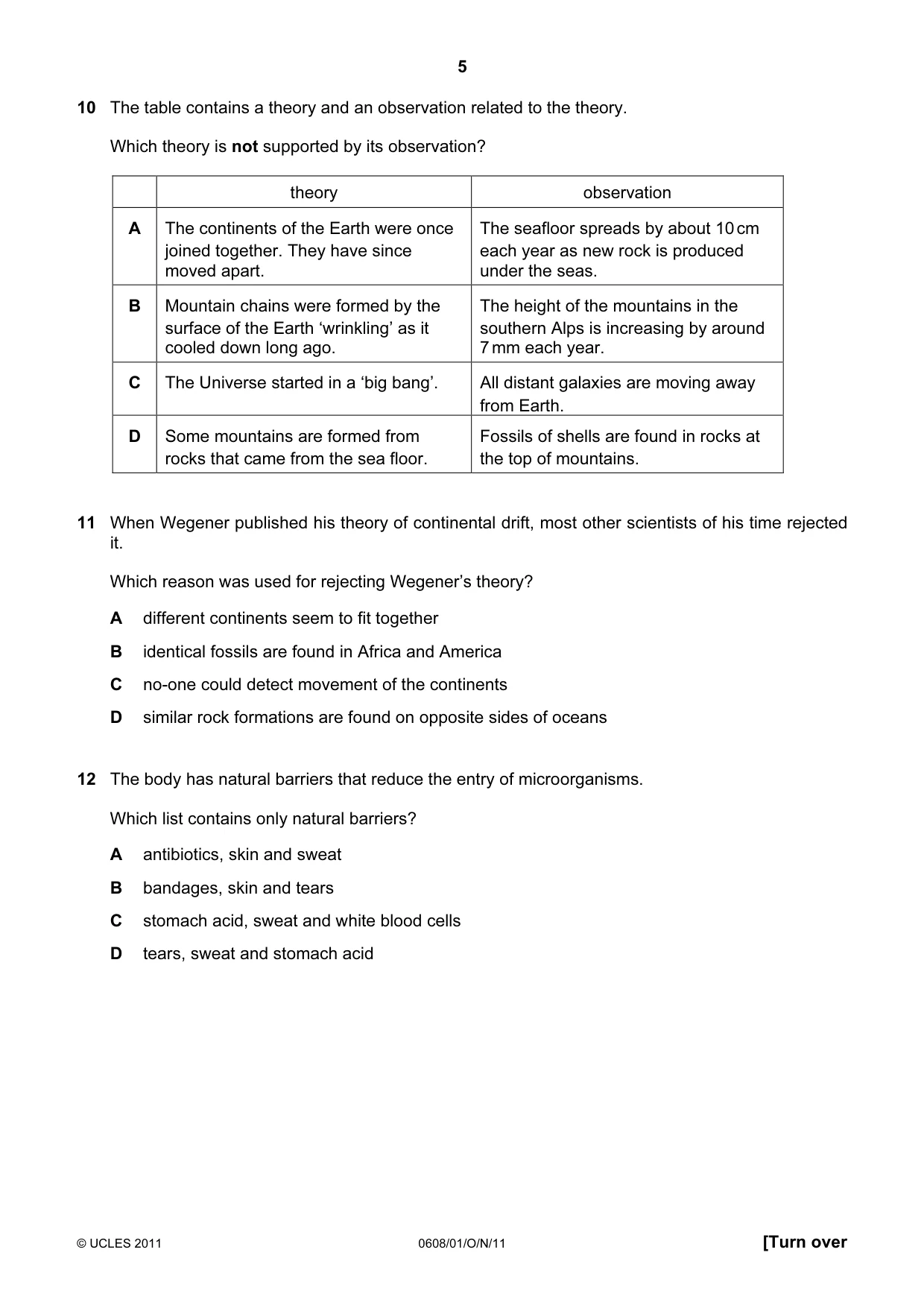 Cambridge IGCSE Twenty-First Century Science 0608 2011 Oct/Nov Paper 1 · Variant 1 question paper, page 5 of 16