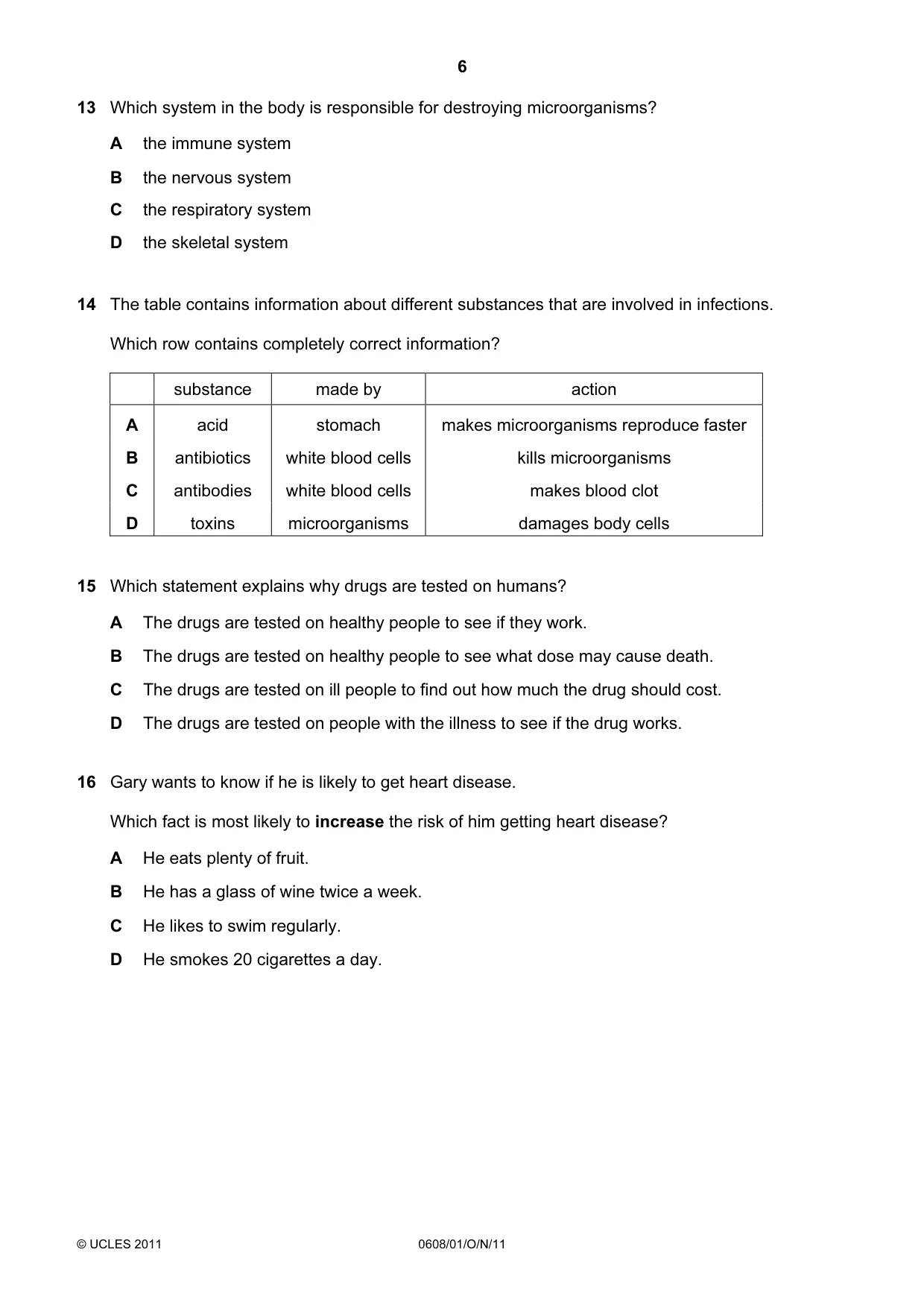 Cambridge IGCSE Twenty-First Century Science 0608 2011 Oct/Nov Paper 1 · Variant 1 question paper, page 6 of 16