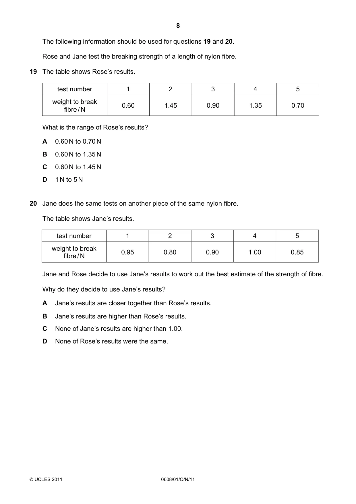 Cambridge IGCSE Twenty-First Century Science 0608 2011 Oct/Nov Paper 1 · Variant 1 question paper, page 8 of 16