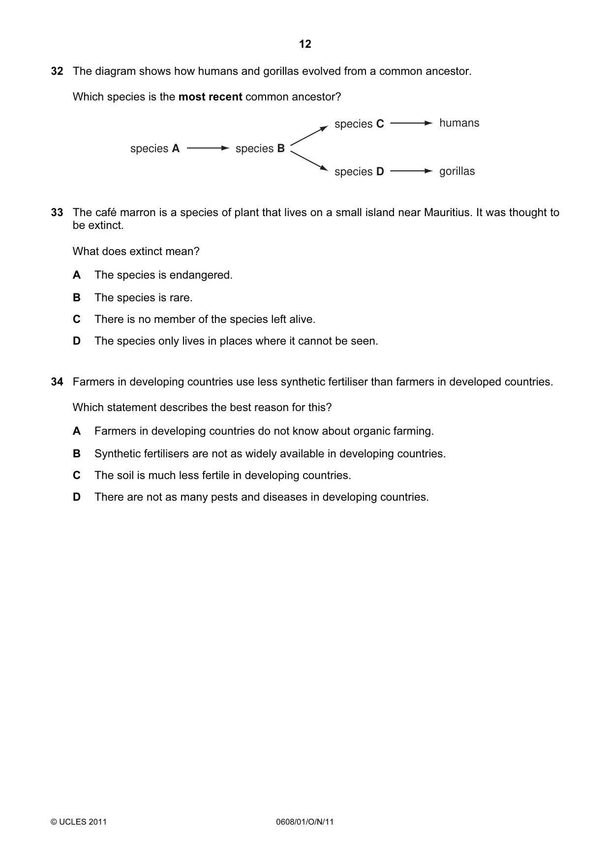 Cambridge IGCSE Twenty-First Century Science 0608 2011 Oct/Nov Paper 1 · Variant 1 question paper, page 12 of 16