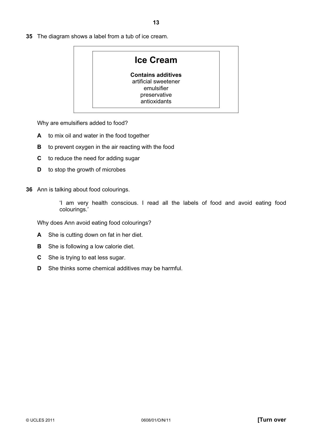 Cambridge IGCSE Twenty-First Century Science 0608 2011 Oct/Nov Paper 1 · Variant 1 question paper, page 13 of 16