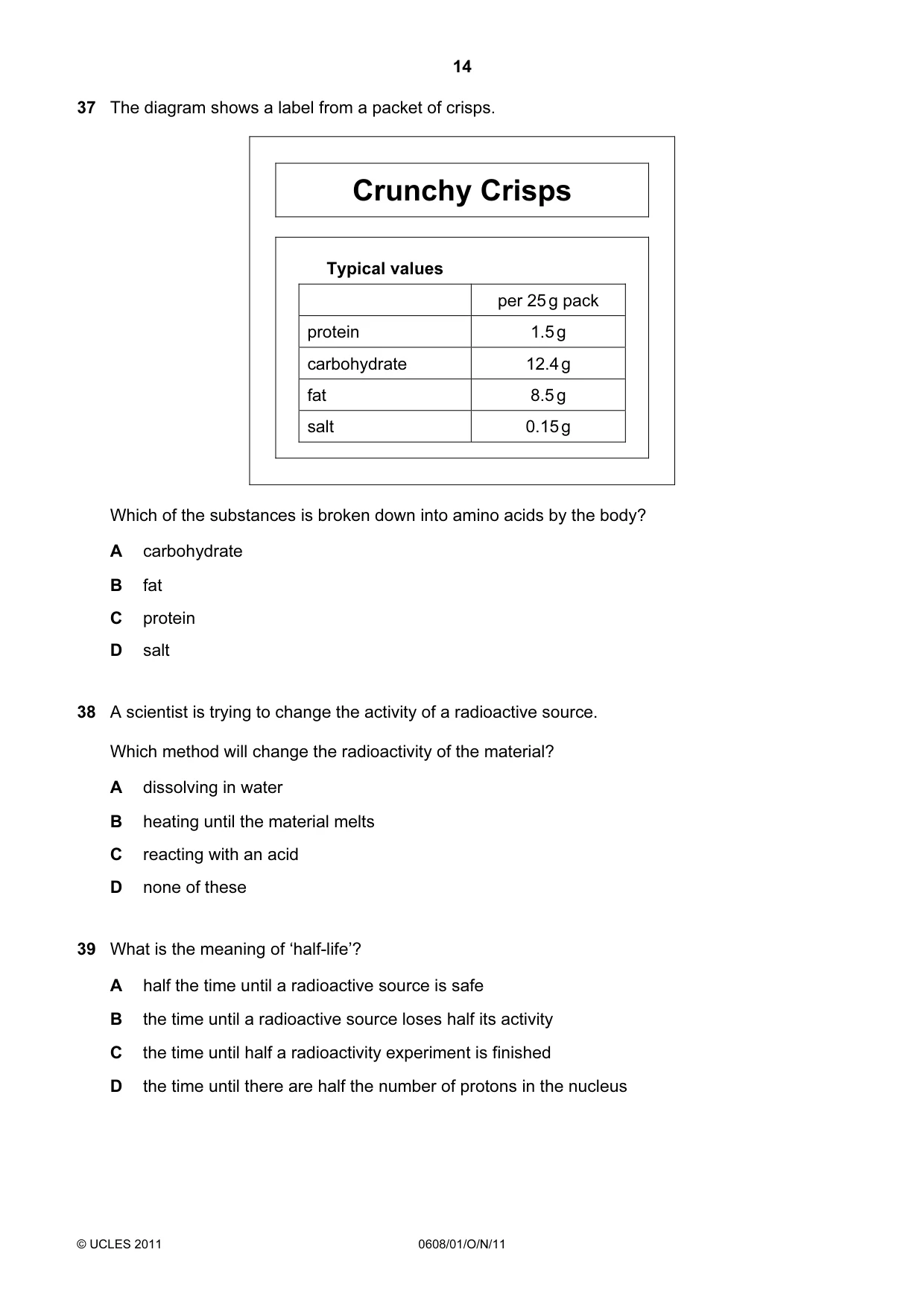 Cambridge IGCSE Twenty-First Century Science 0608 2011 Oct/Nov Paper 1 · Variant 1 question paper, page 14 of 16