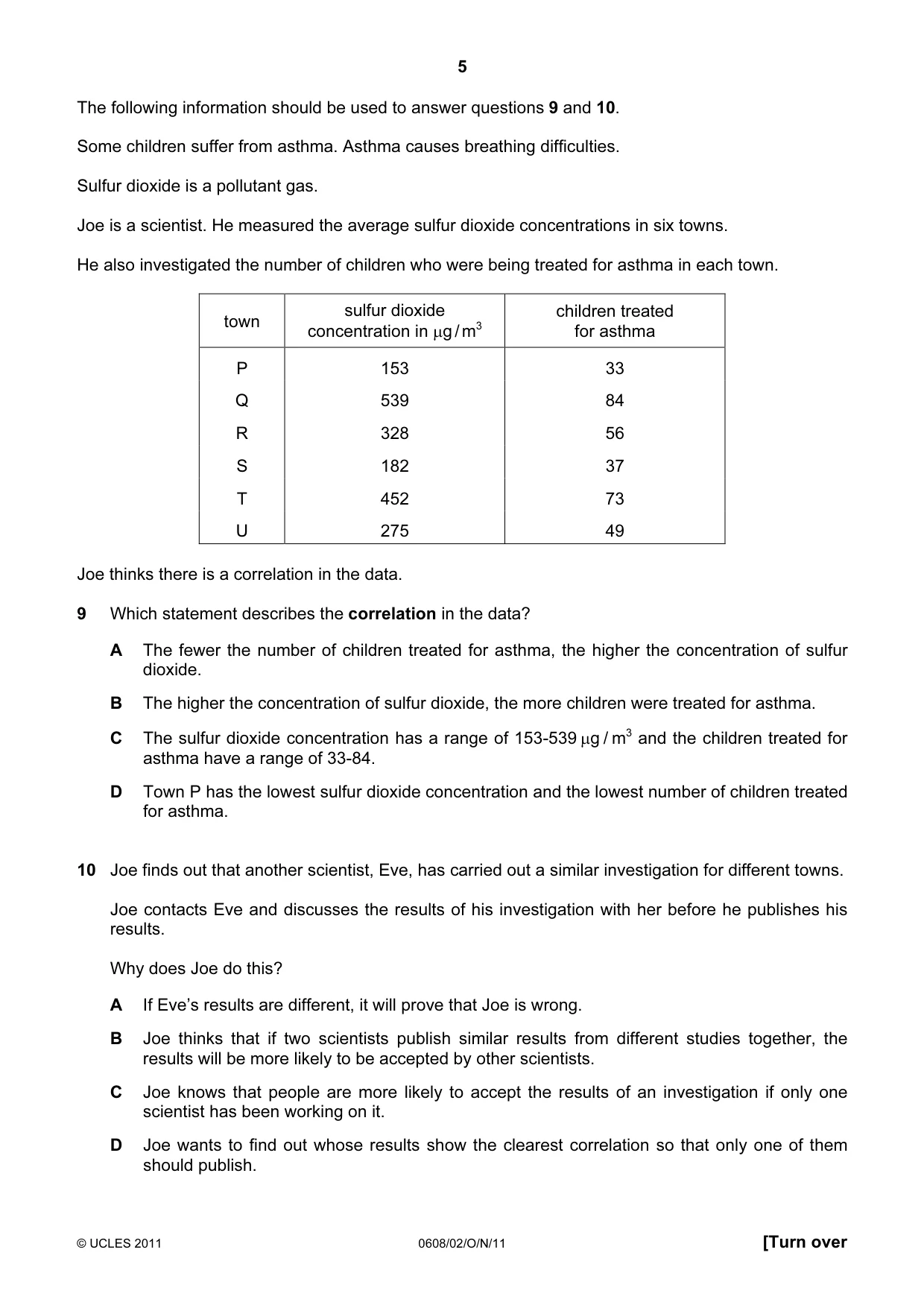 Cambridge IGCSE Twenty-First Century Science 0608 2011 Oct/Nov Paper 2 · Variant 1 question paper, page 5 of 16