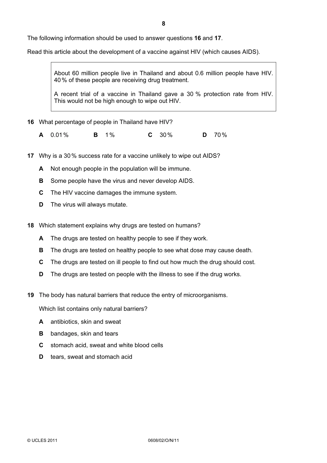 Cambridge IGCSE Twenty-First Century Science 0608 2011 Oct/Nov Paper 2 · Variant 1 question paper, page 8 of 16