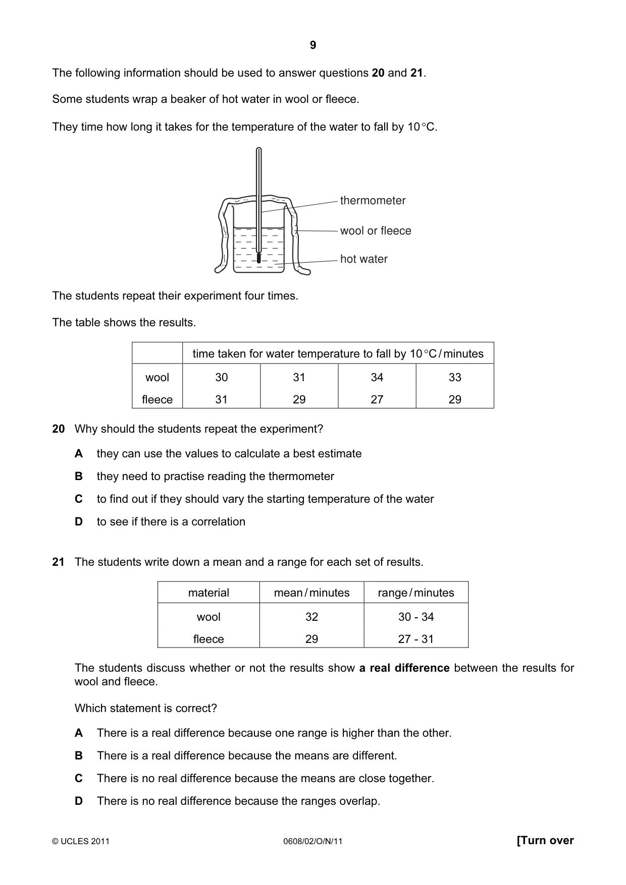 Cambridge IGCSE Twenty-First Century Science 0608 2011 Oct/Nov Paper 2 · Variant 1 question paper, page 9 of 16