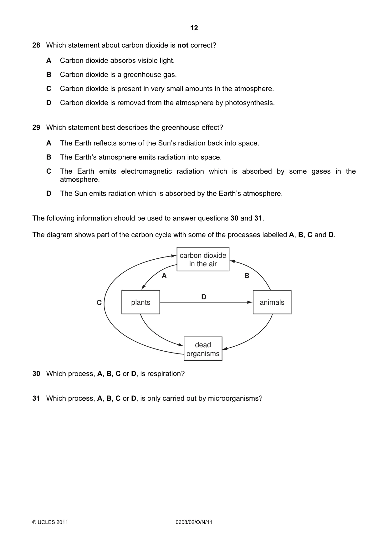 Cambridge IGCSE Twenty-First Century Science 0608 2011 Oct/Nov Paper 2 · Variant 1 question paper, page 12 of 16