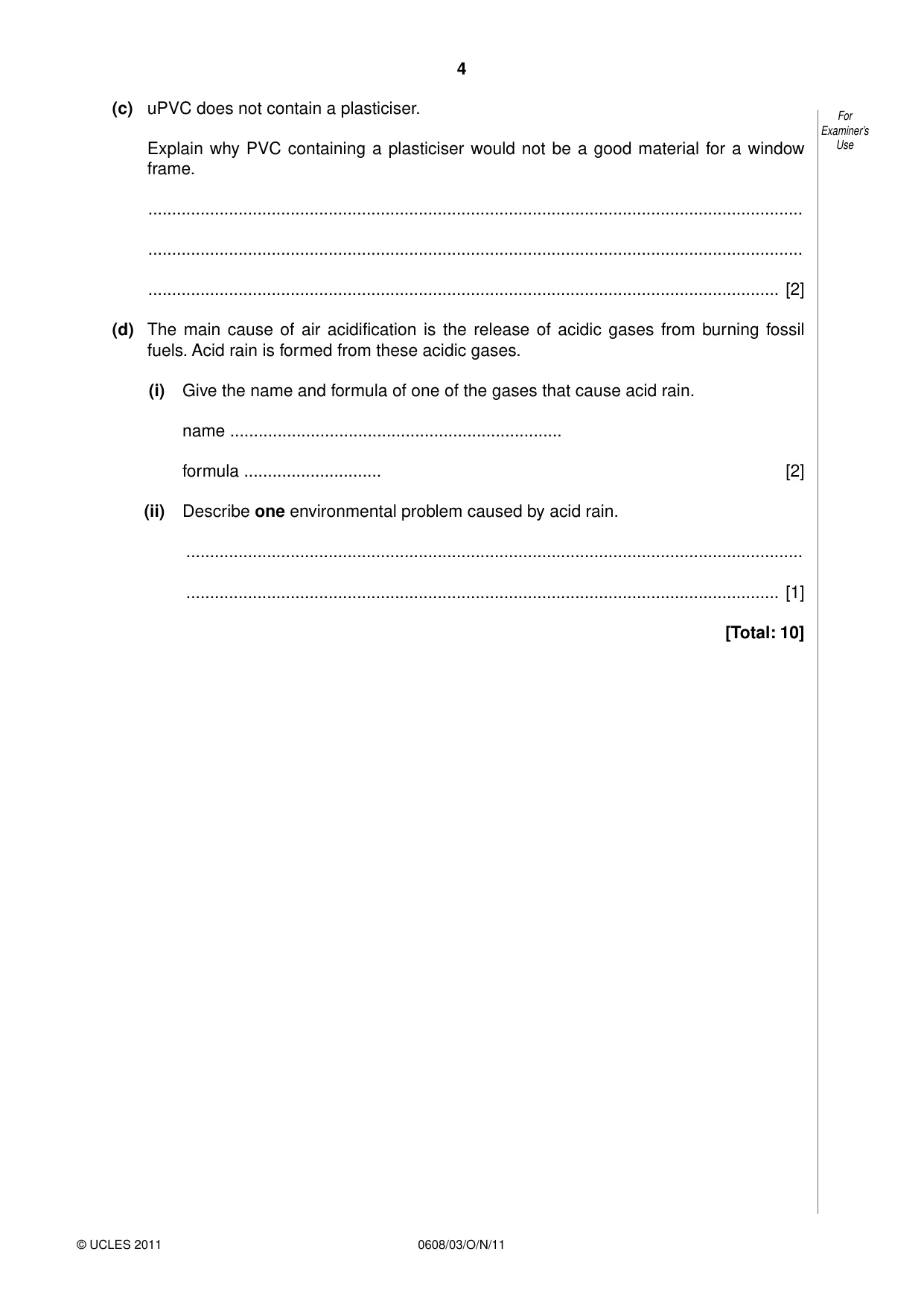 Cambridge IGCSE Twenty-First Century Science 0608 2011 Oct/Nov Paper 3 · Variant 1 question paper, page 4 of 16