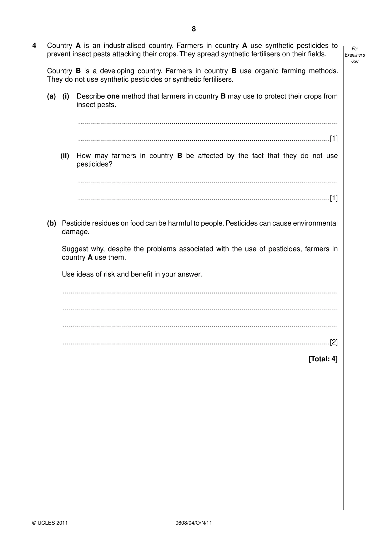 Cambridge IGCSE Twenty-First Century Science 0608 2011 Oct/Nov Paper 4 · Variant 1 question paper, page 8 of 16