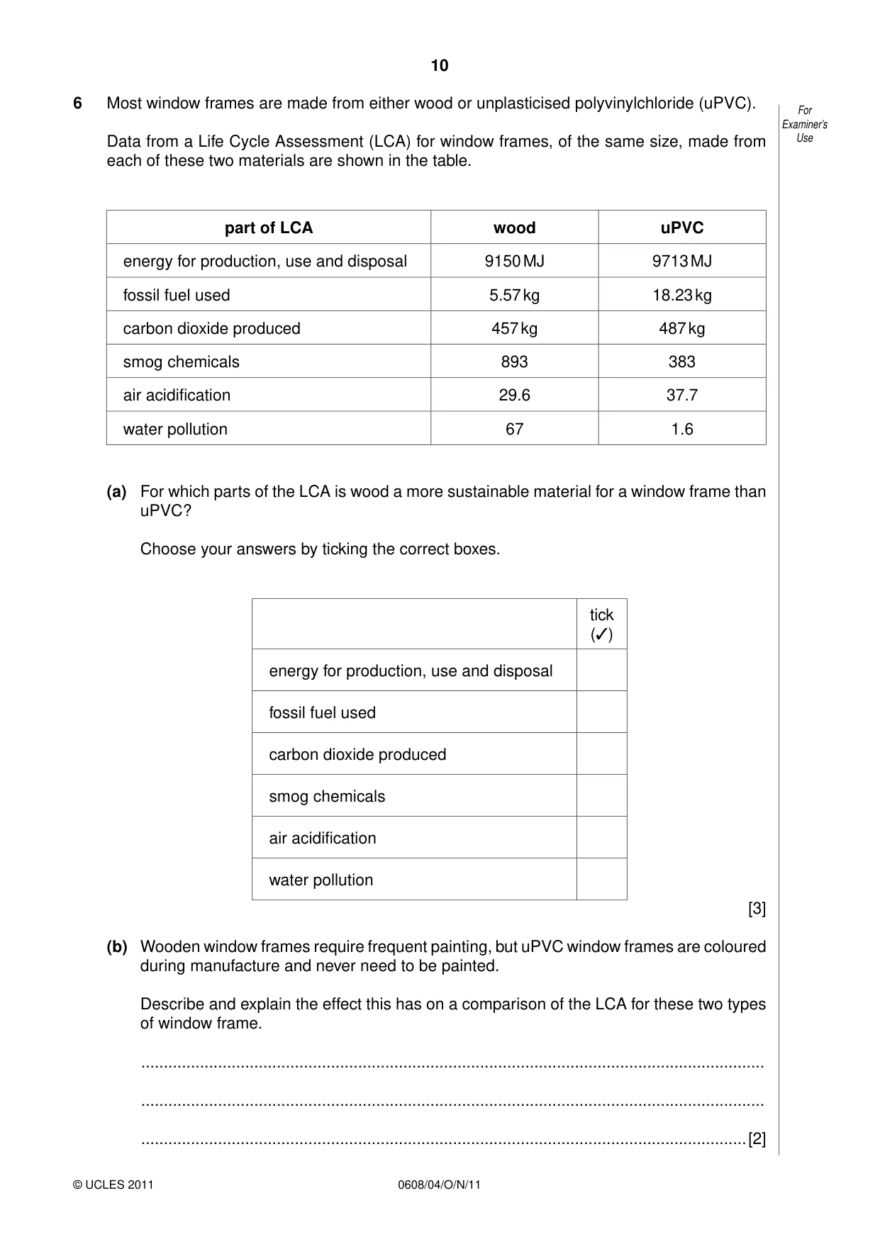 Cambridge IGCSE Twenty-First Century Science 0608 2011 Oct/Nov Paper 4 · Variant 1 question paper, page 10 of 16