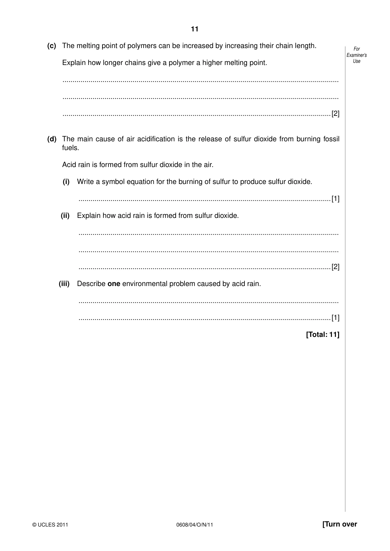 Cambridge IGCSE Twenty-First Century Science 0608 2011 Oct/Nov Paper 4 · Variant 1 question paper, page 11 of 16
