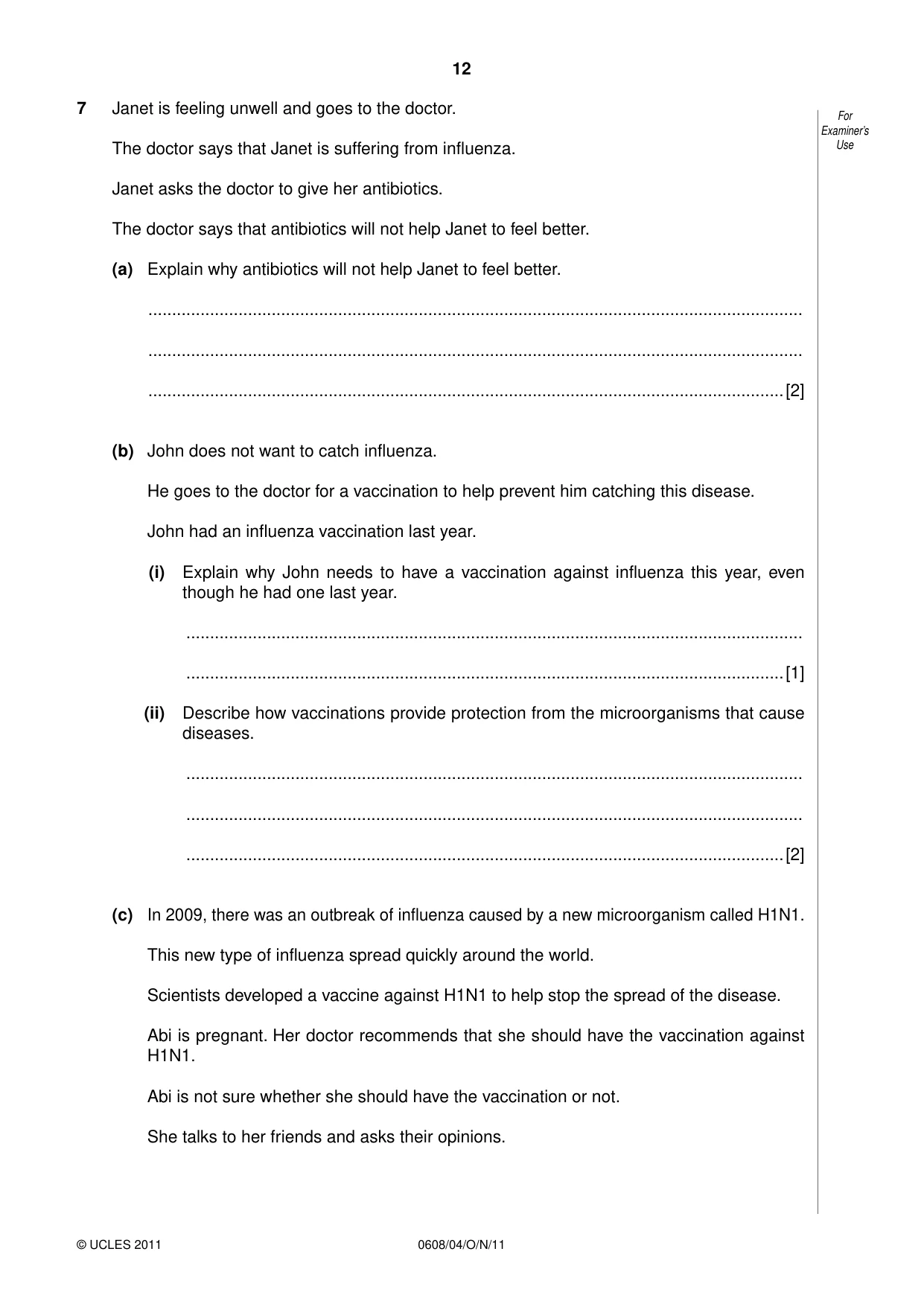 Cambridge IGCSE Twenty-First Century Science 0608 2011 Oct/Nov Paper 4 · Variant 1 question paper, page 12 of 16
