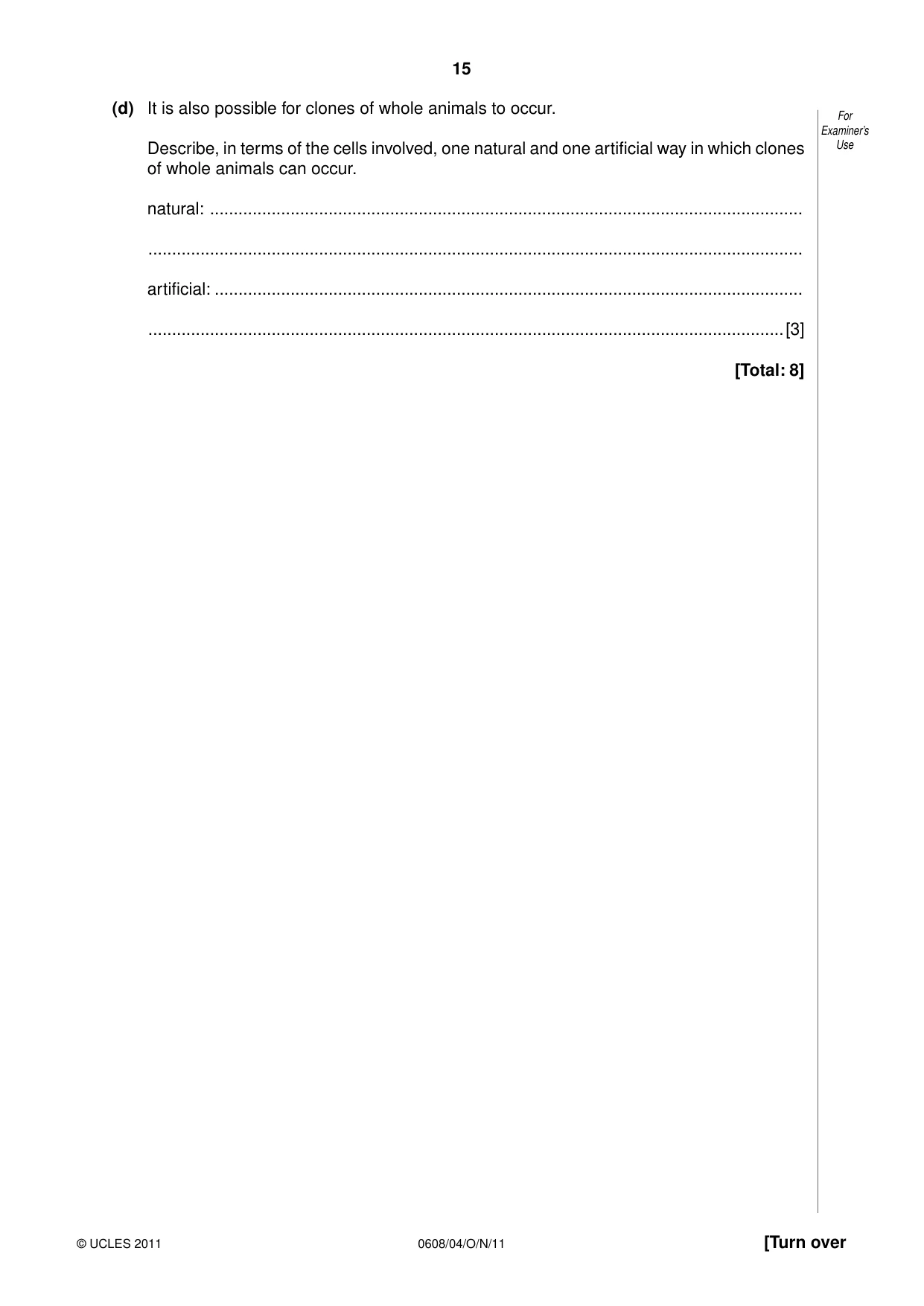 Cambridge IGCSE Twenty-First Century Science 0608 2011 Oct/Nov Paper 4 · Variant 1 question paper, page 15 of 16
