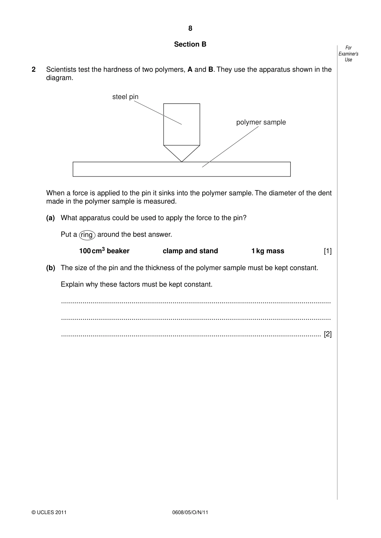 Cambridge IGCSE Twenty-First Century Science 0608 2011 Oct/Nov Paper 5 · Variant 1 question paper, page 8 of 16