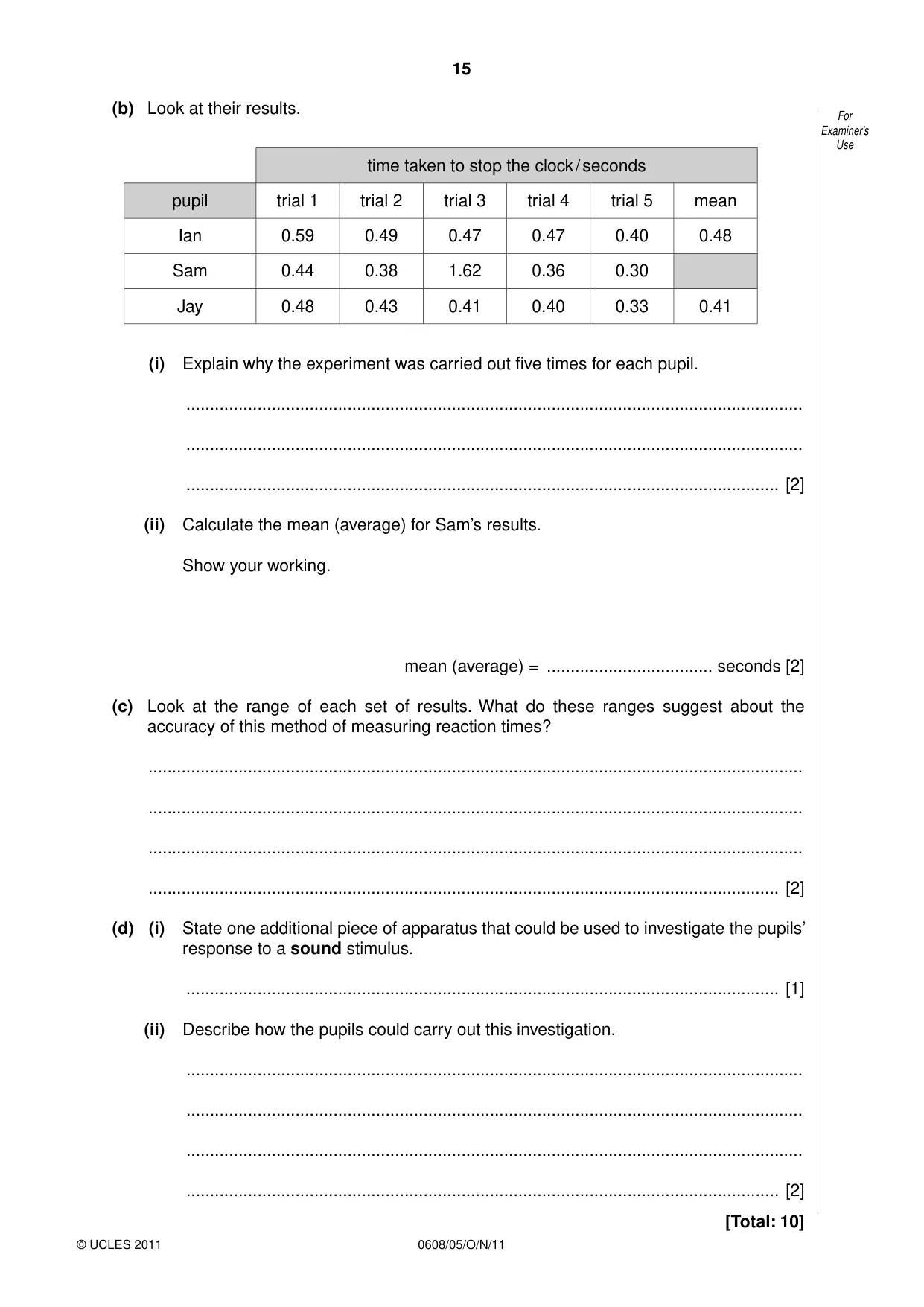 Cambridge IGCSE Twenty-First Century Science 0608 2011 Oct/Nov Paper 5 · Variant 1 question paper, page 15 of 16