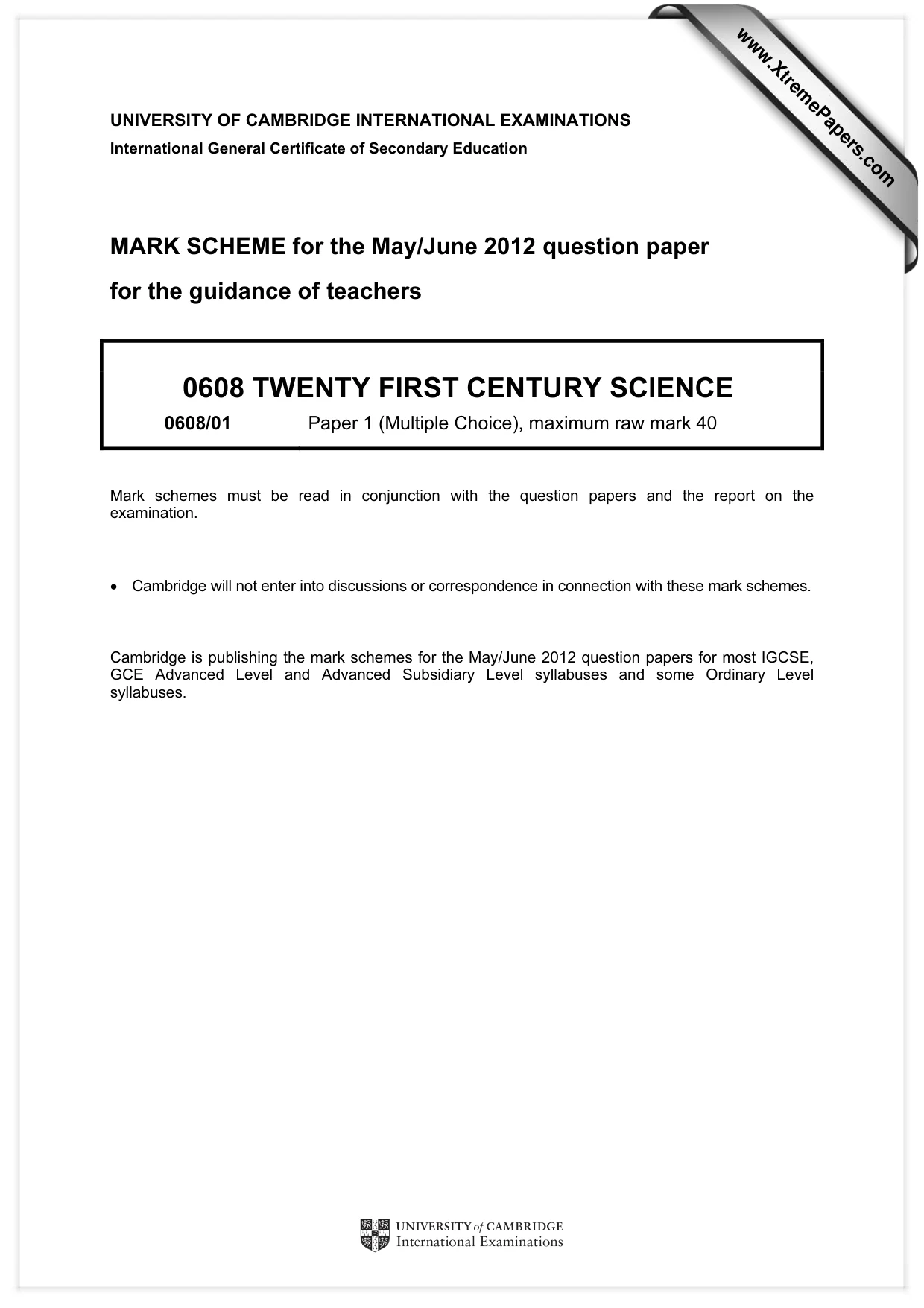 Mark scheme, page 1 of 2