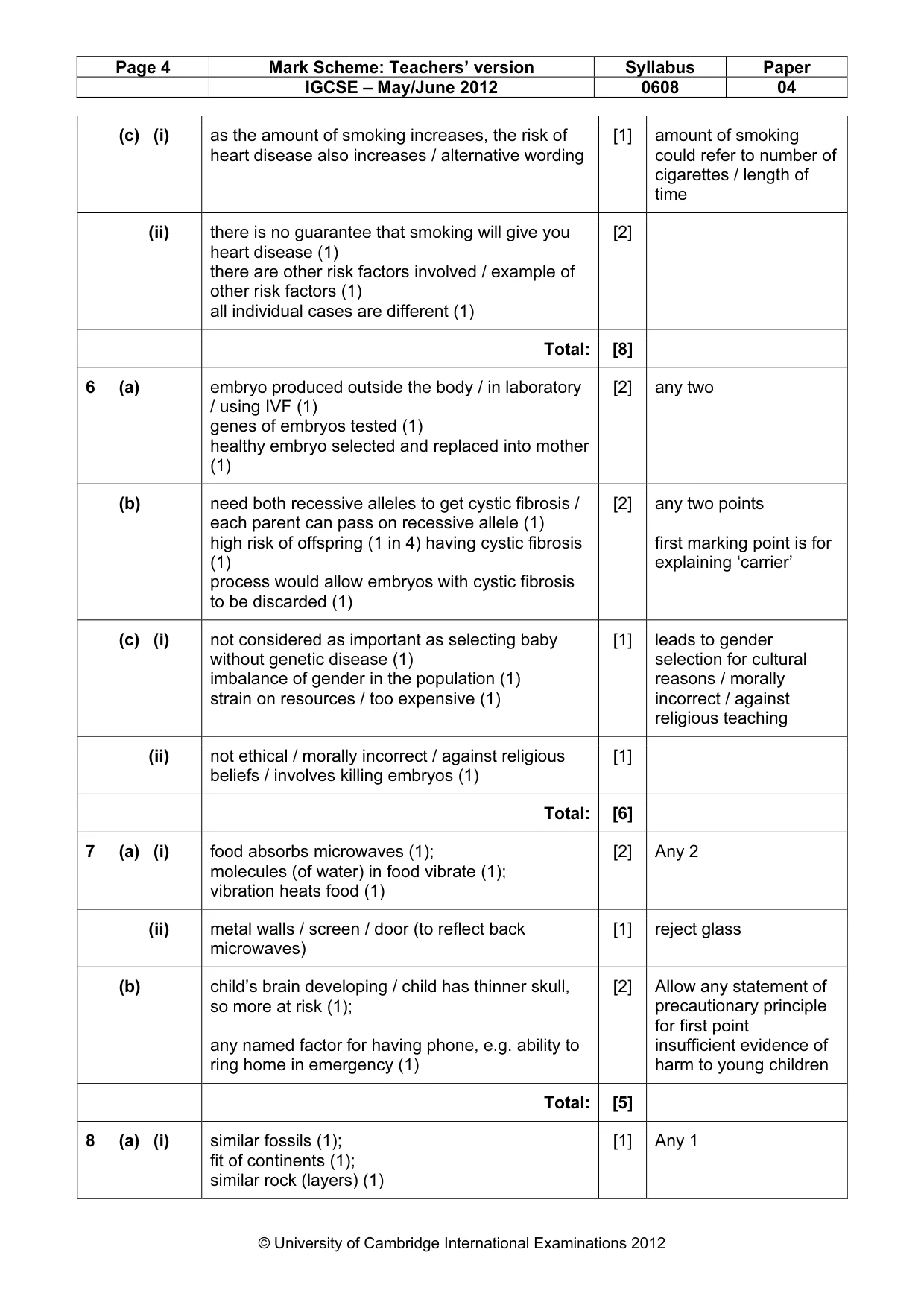 Mark scheme, page 4 of 5