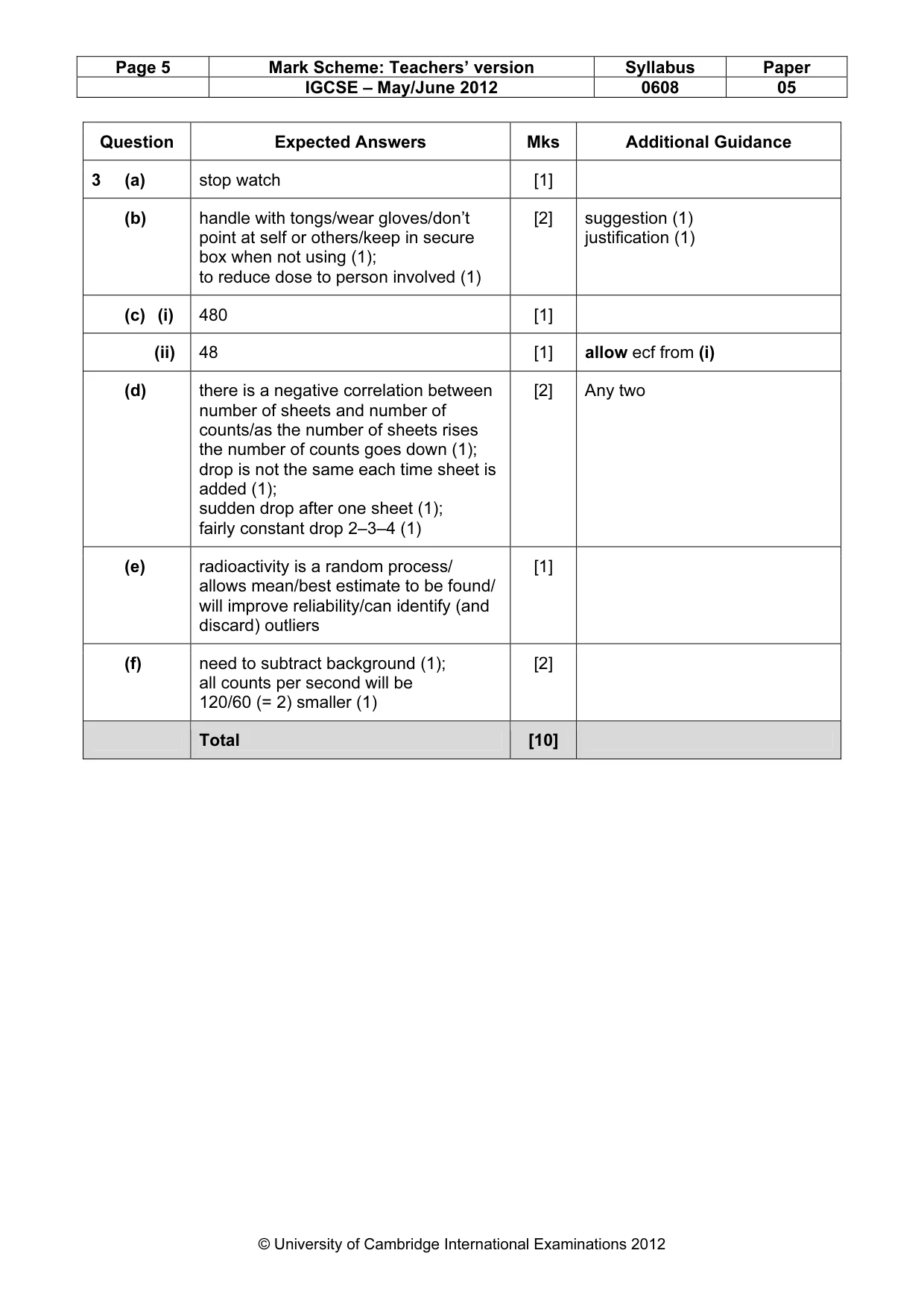 Mark scheme, page 5 of 6