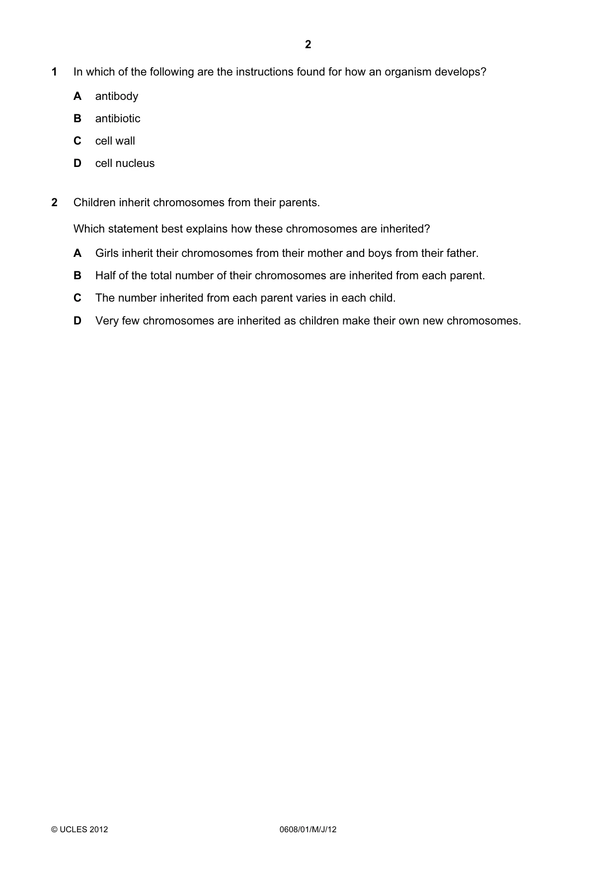 Cambridge IGCSE Twenty-First Century Science 0608 2012 May/June Paper 1 · Variant 1 question paper, page 2 of 16