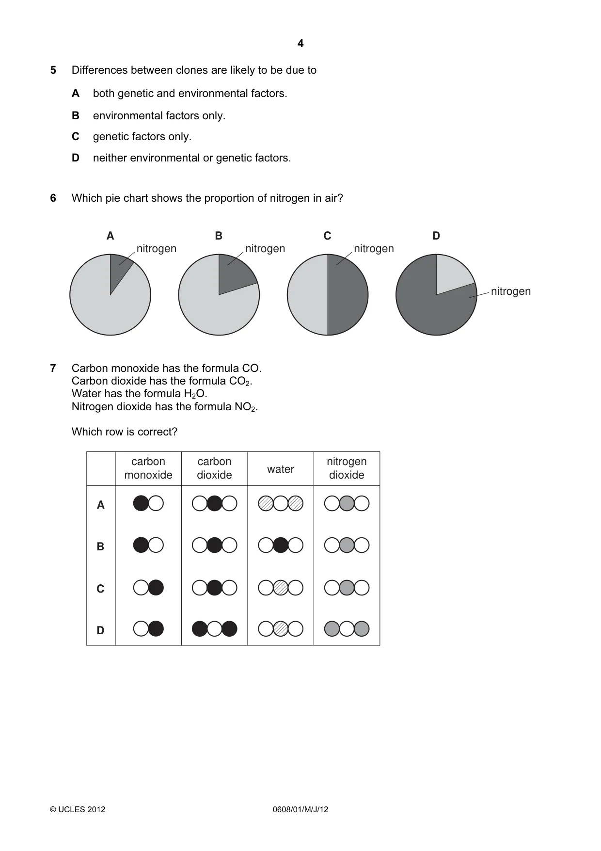 Cambridge IGCSE Twenty-First Century Science 0608 2012 May/June Paper 1 · Variant 1 question paper, page 4 of 16