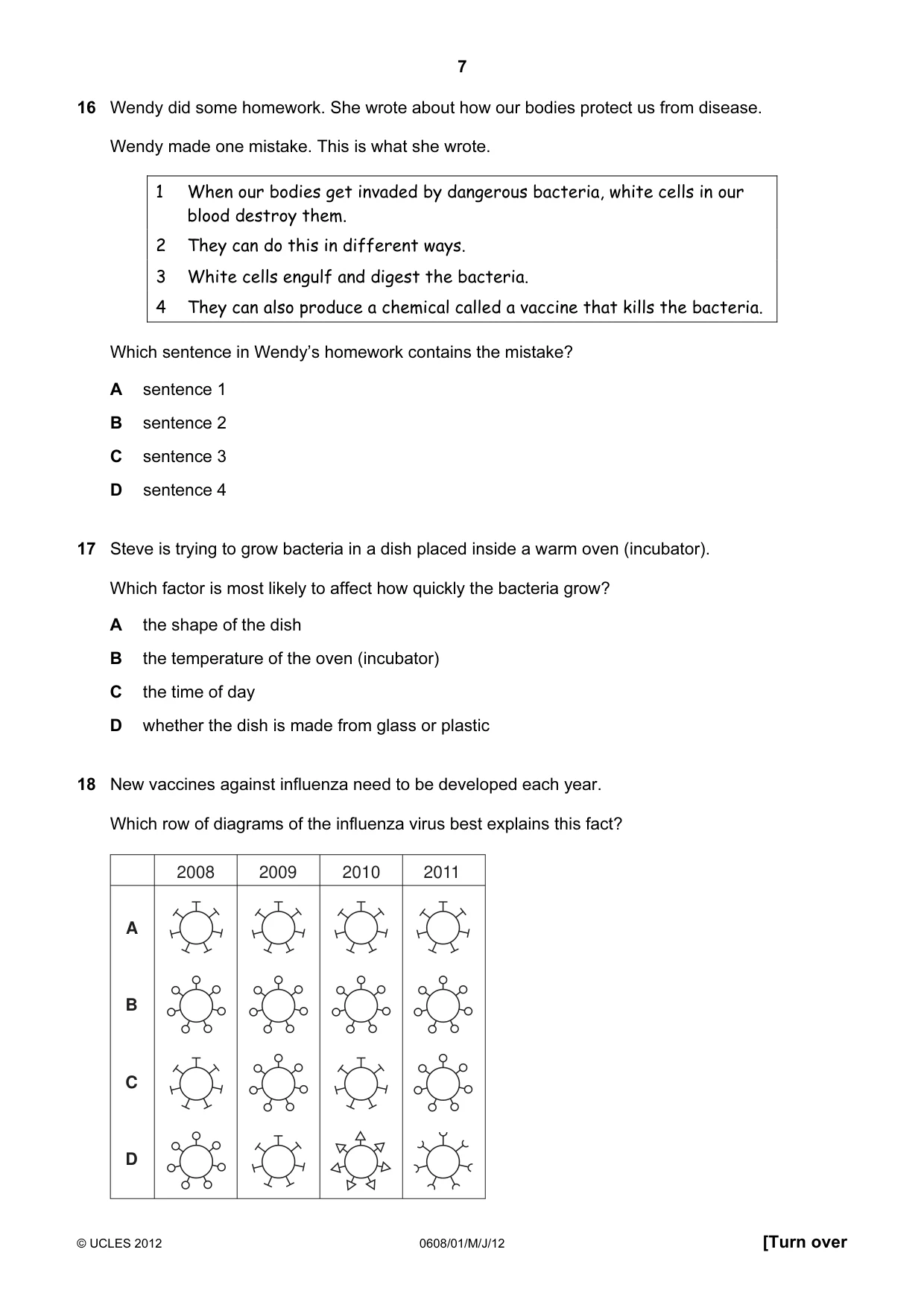 Cambridge IGCSE Twenty-First Century Science 0608 2012 May/June Paper 1 · Variant 1 question paper, page 7 of 16