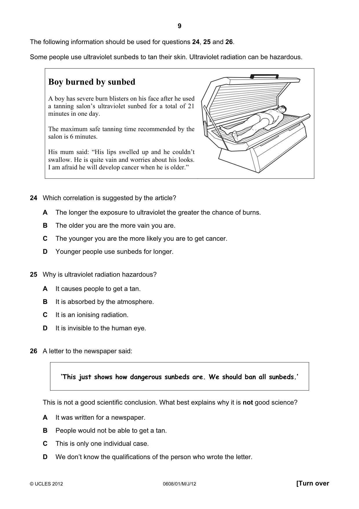 Cambridge IGCSE Twenty-First Century Science 0608 2012 May/June Paper 1 · Variant 1 question paper, page 9 of 16