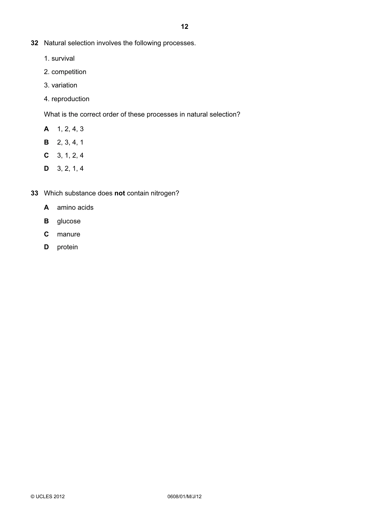 Cambridge IGCSE Twenty-First Century Science 0608 2012 May/June Paper 1 · Variant 1 question paper, page 12 of 16
