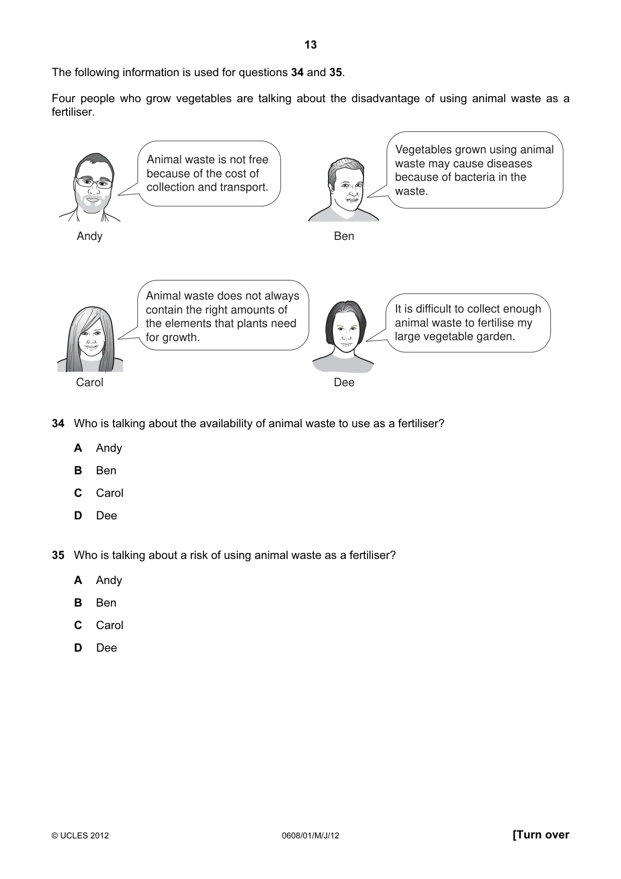 Cambridge IGCSE Twenty-First Century Science 0608 2012 May/June Paper 1 · Variant 1 question paper, page 13 of 16