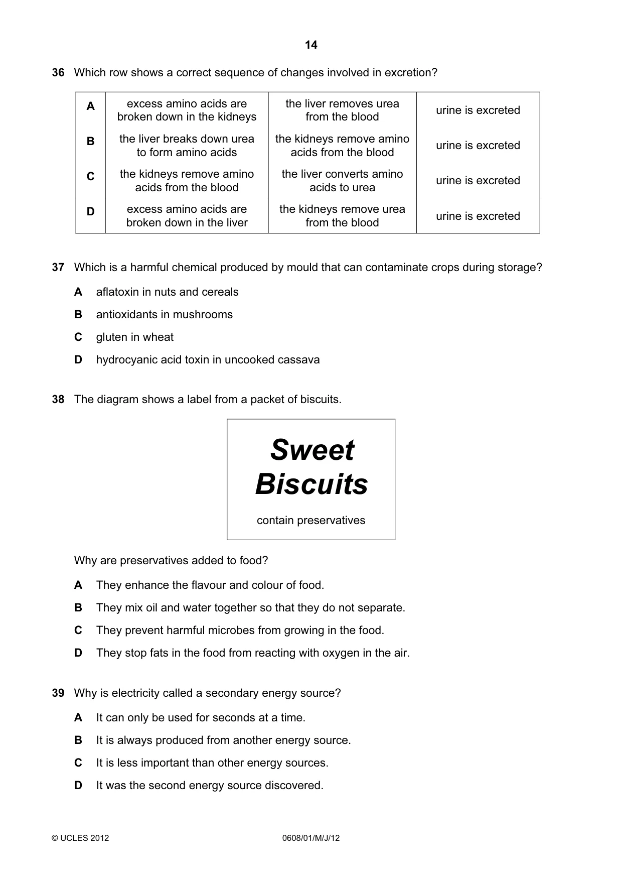 Cambridge IGCSE Twenty-First Century Science 0608 2012 May/June Paper 1 · Variant 1 question paper, page 14 of 16