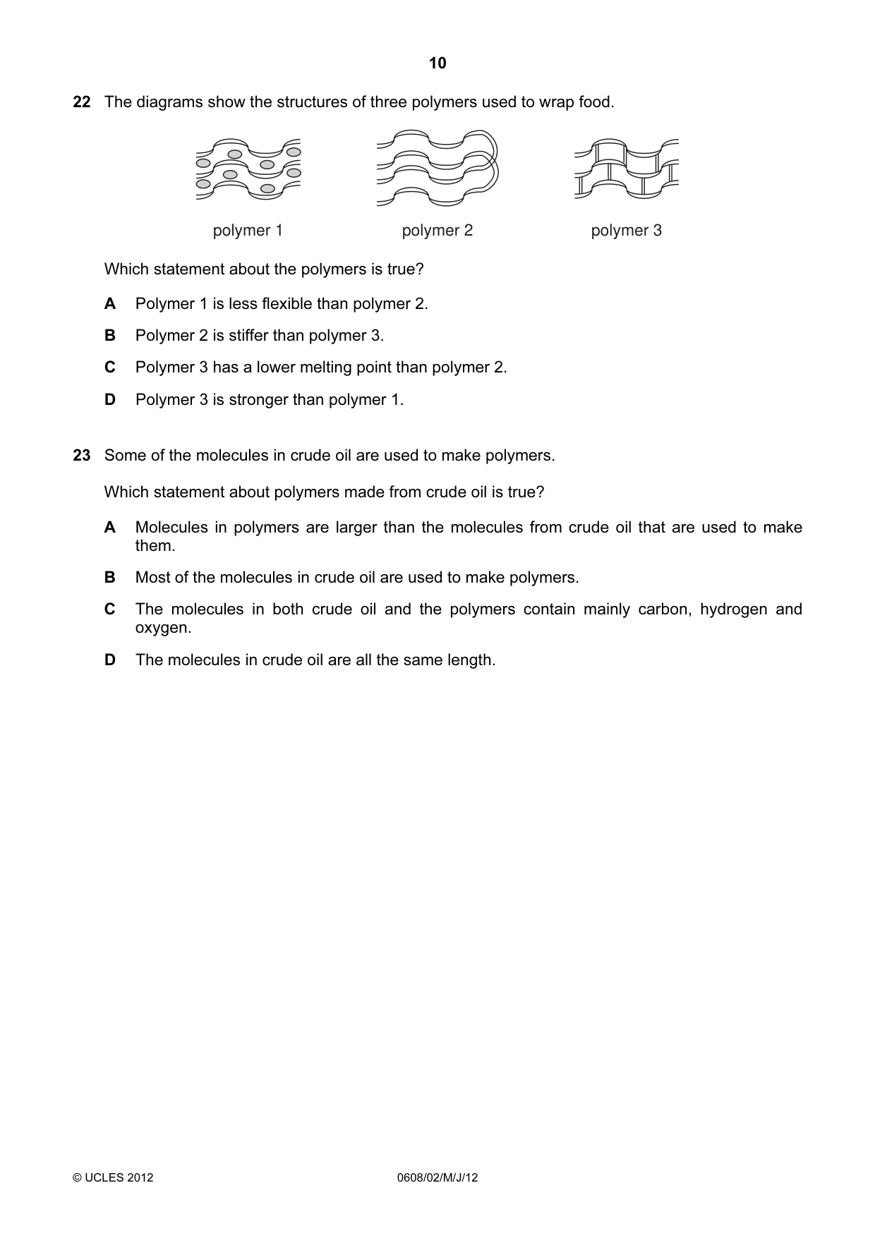 Cambridge IGCSE Twenty-First Century Science 0608 2012 May/June Paper 2 · Variant 1 question paper, page 10 of 16