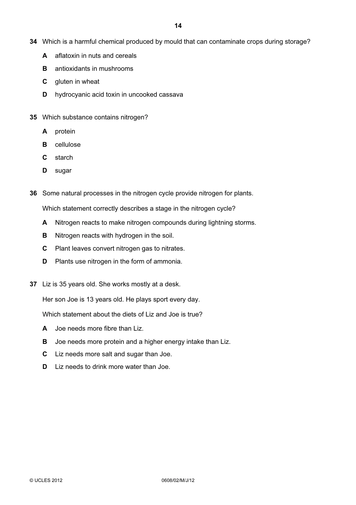 Cambridge IGCSE Twenty-First Century Science 0608 2012 May/June Paper 2 · Variant 1 question paper, page 14 of 16