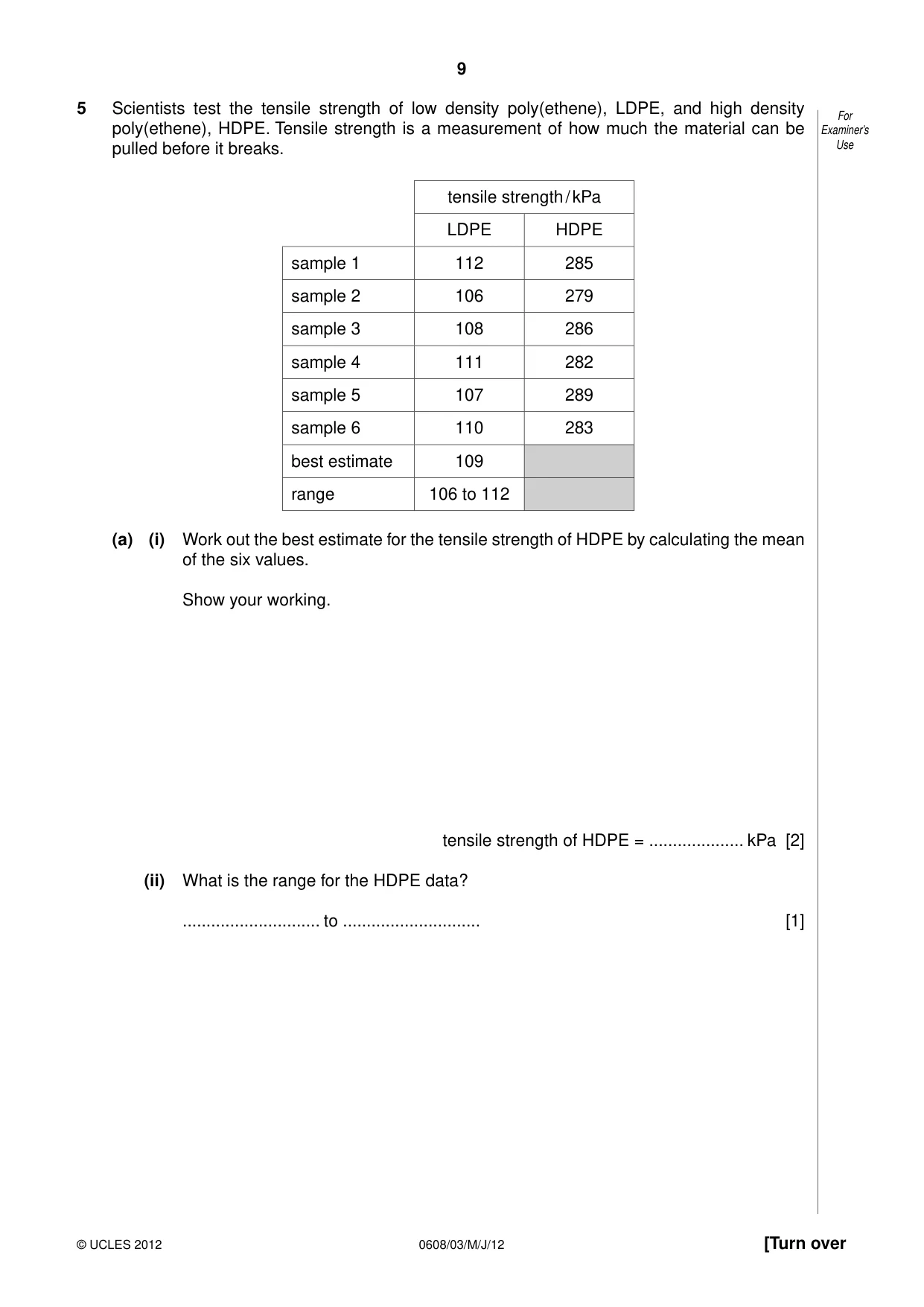 Cambridge IGCSE Twenty-First Century Science 0608 2012 May/June Paper 3 · Variant 1 question paper, page 9 of 16
