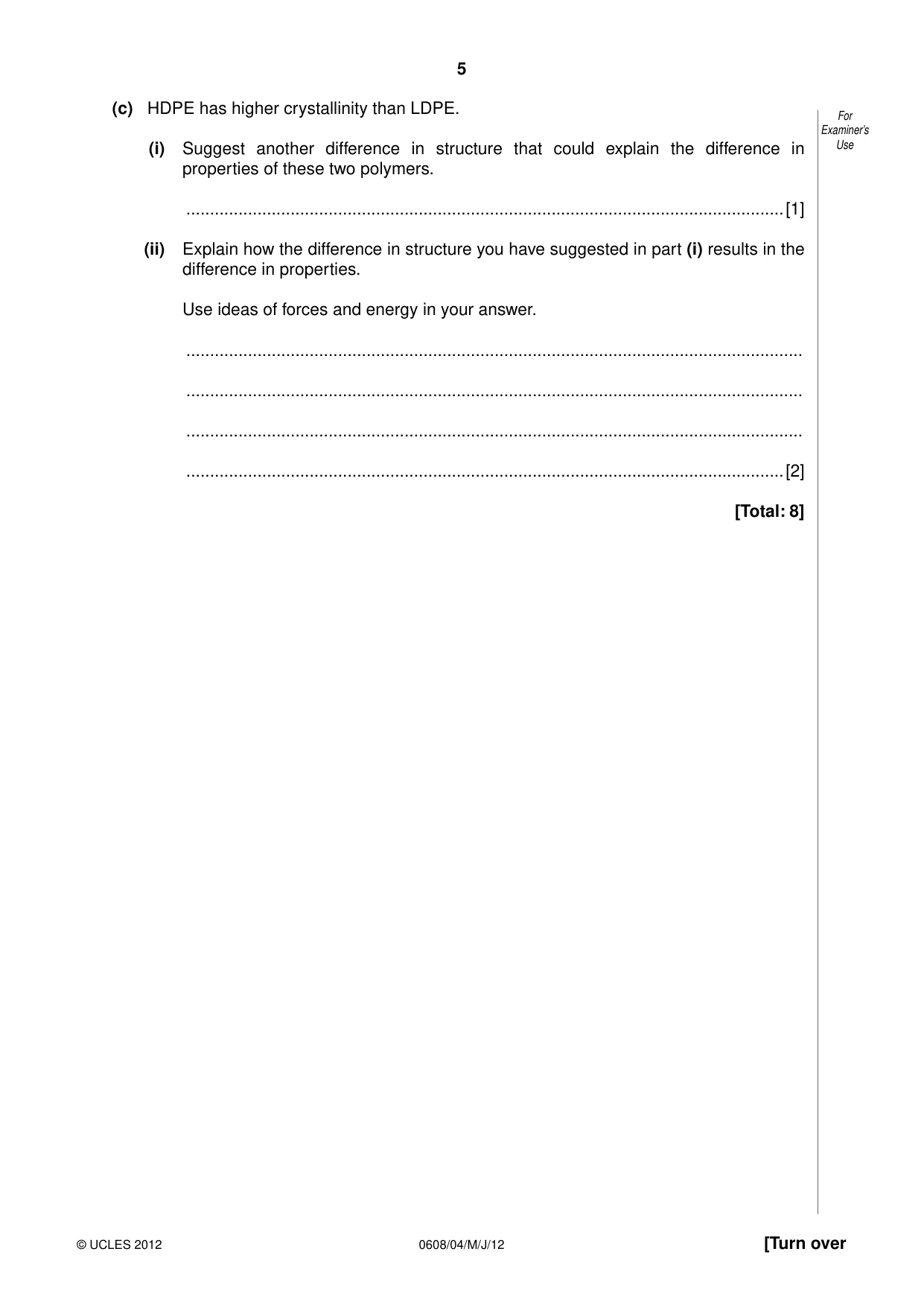 Cambridge IGCSE Twenty-First Century Science 0608 2012 May/June Paper 4 · Variant 1 question paper, page 5 of 16