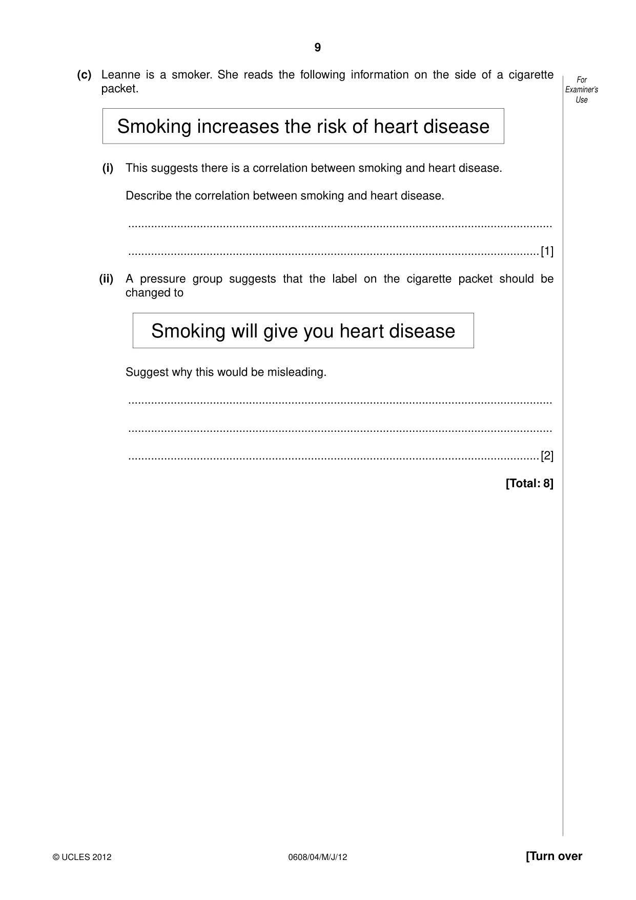 Cambridge IGCSE Twenty-First Century Science 0608 2012 May/June Paper 4 · Variant 1 question paper, page 9 of 16