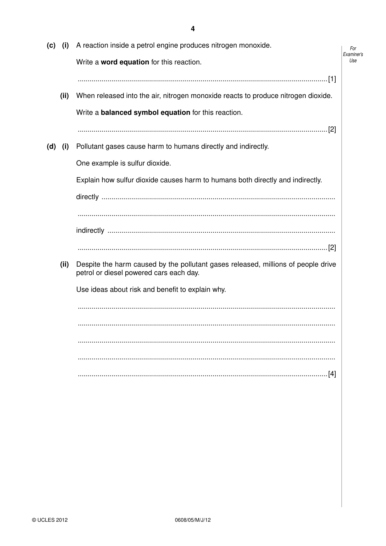 Cambridge IGCSE Twenty-First Century Science 0608 2012 May/June Paper 5 · Variant 1 question paper, page 4 of 16