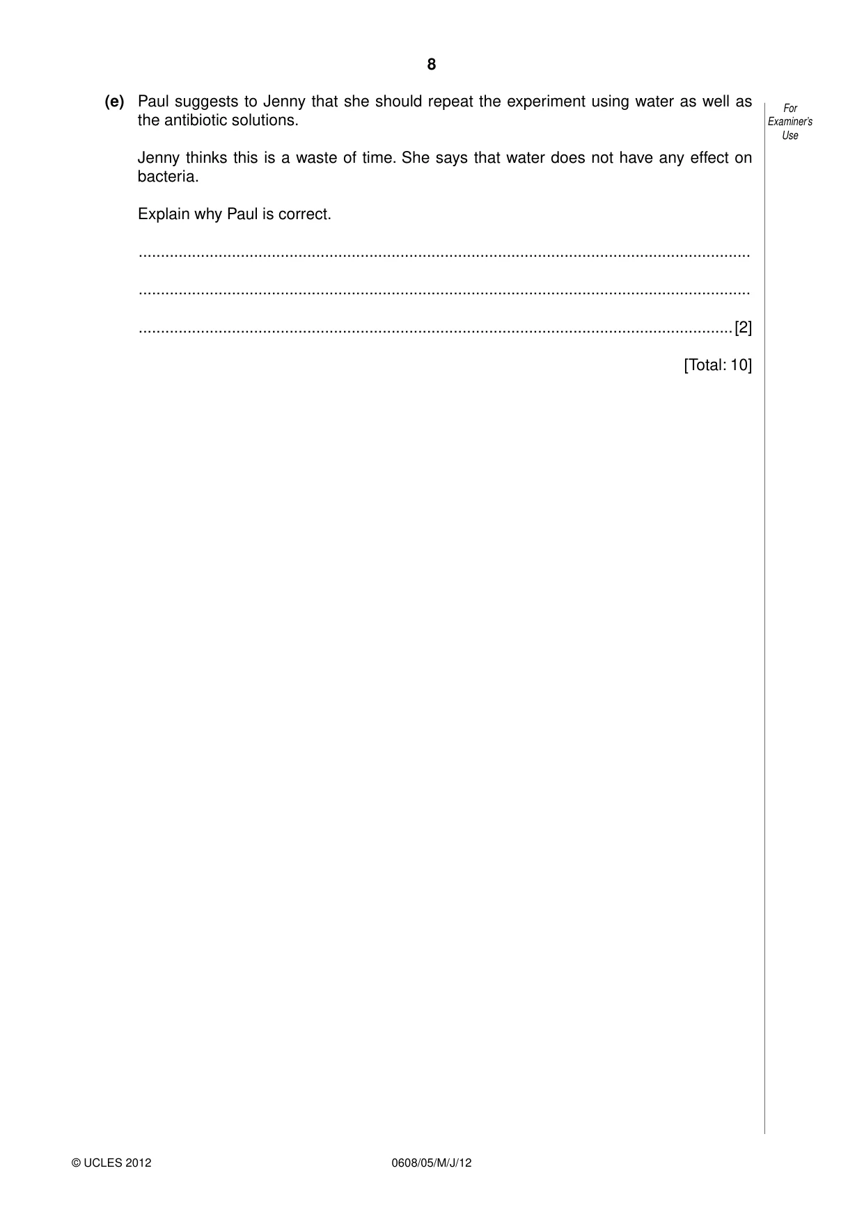Cambridge IGCSE Twenty-First Century Science 0608 2012 May/June Paper 5 · Variant 1 question paper, page 8 of 16