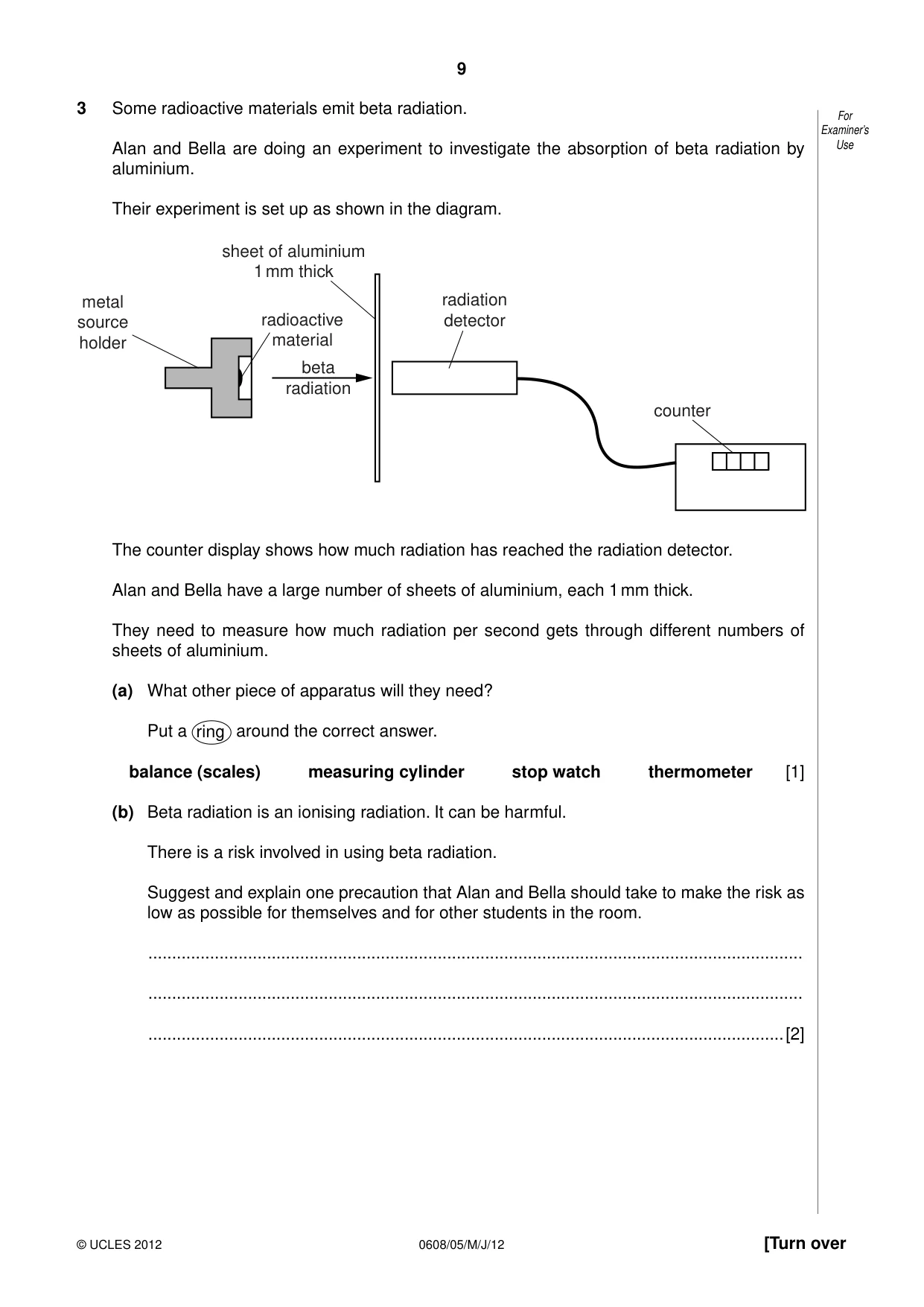 Cambridge IGCSE Twenty-First Century Science 0608 2012 May/June Paper 5 · Variant 1 question paper, page 9 of 16