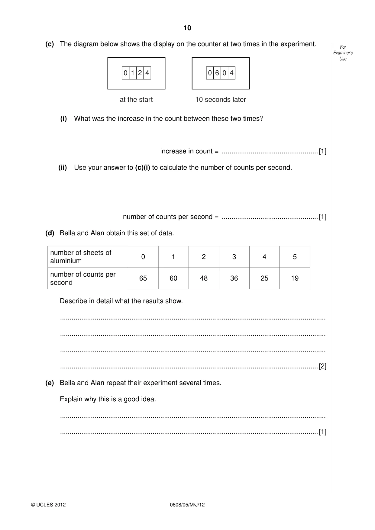 Cambridge IGCSE Twenty-First Century Science 0608 2012 May/June Paper 5 · Variant 1 question paper, page 10 of 16