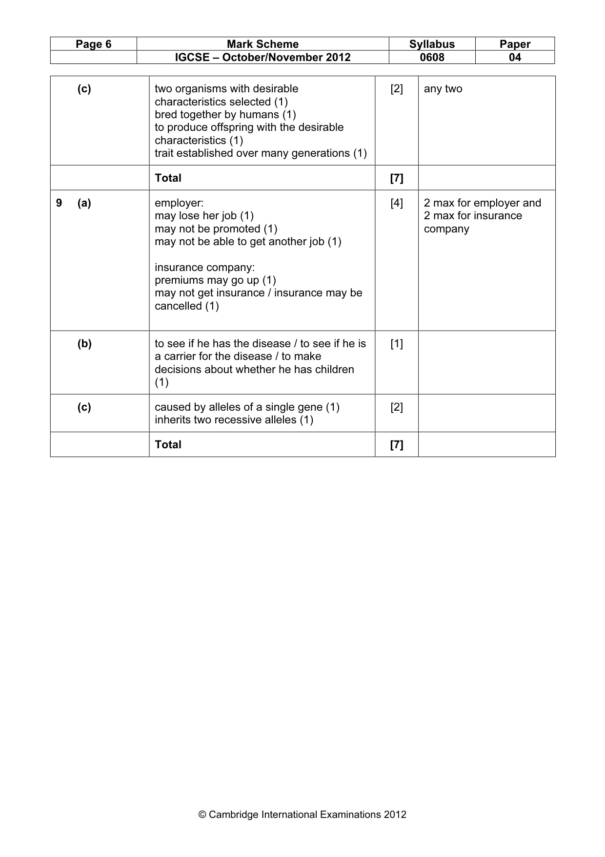 Mark scheme, page 6 of 6