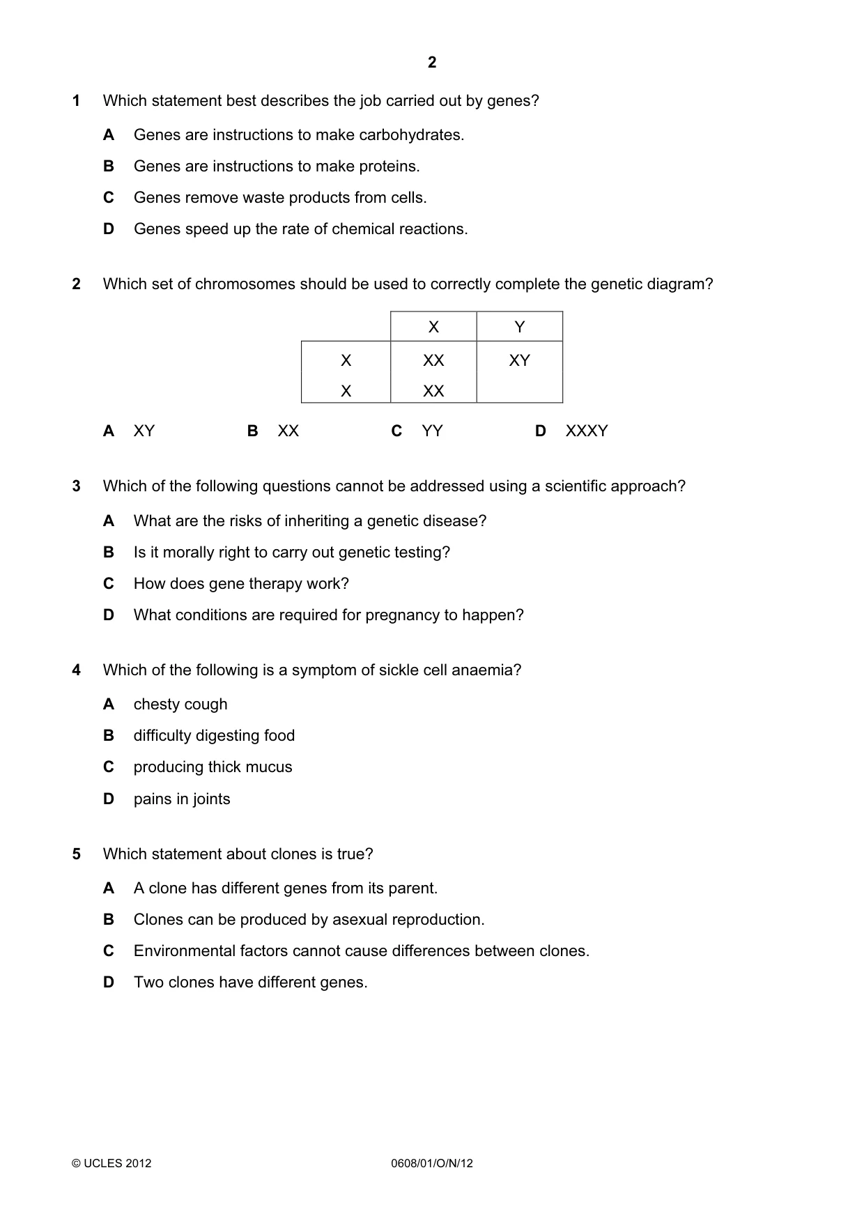 Cambridge IGCSE Twenty-First Century Science 0608 2012 Oct/Nov Paper 1 · Variant 1 question paper, page 2 of 16